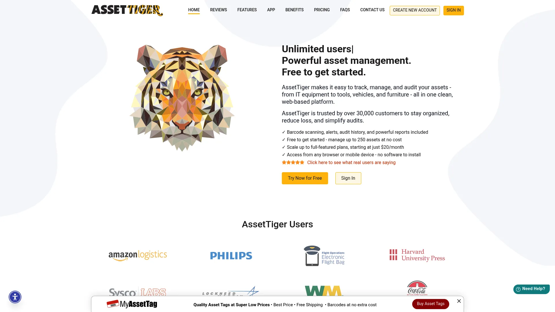 AssetTiger cloud-based asset tracking software homepage