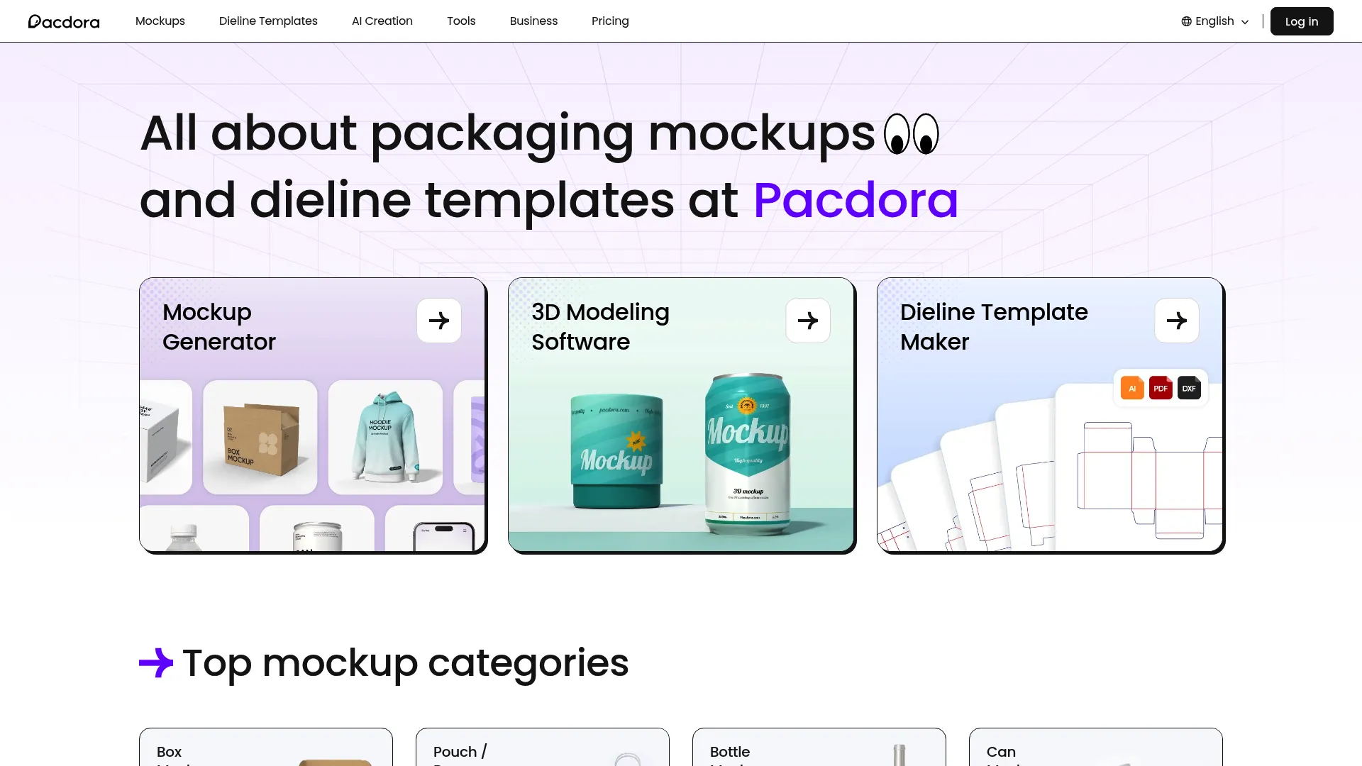Pacdora packaging mockup interface