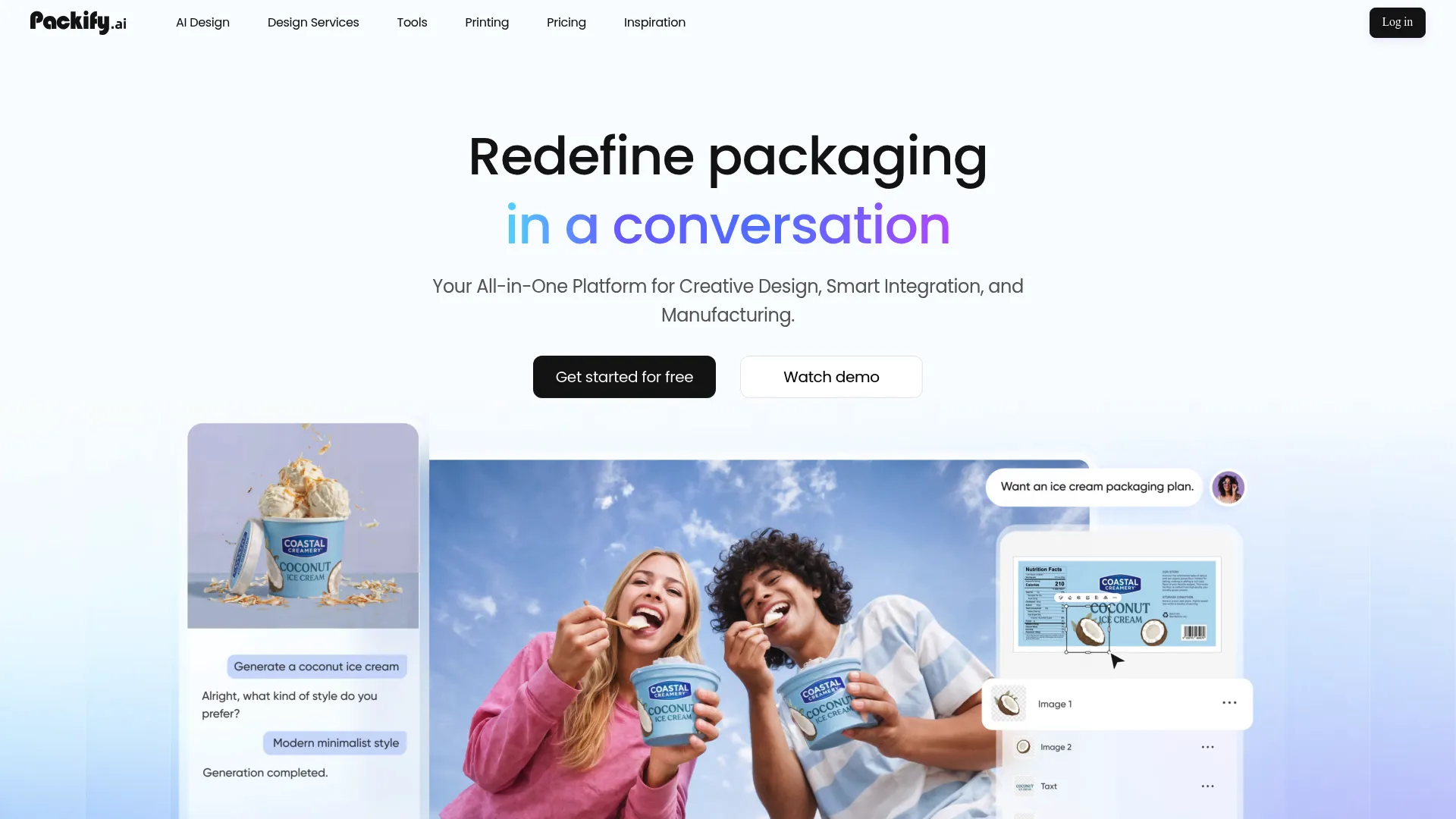 Packify AI packaging design interface