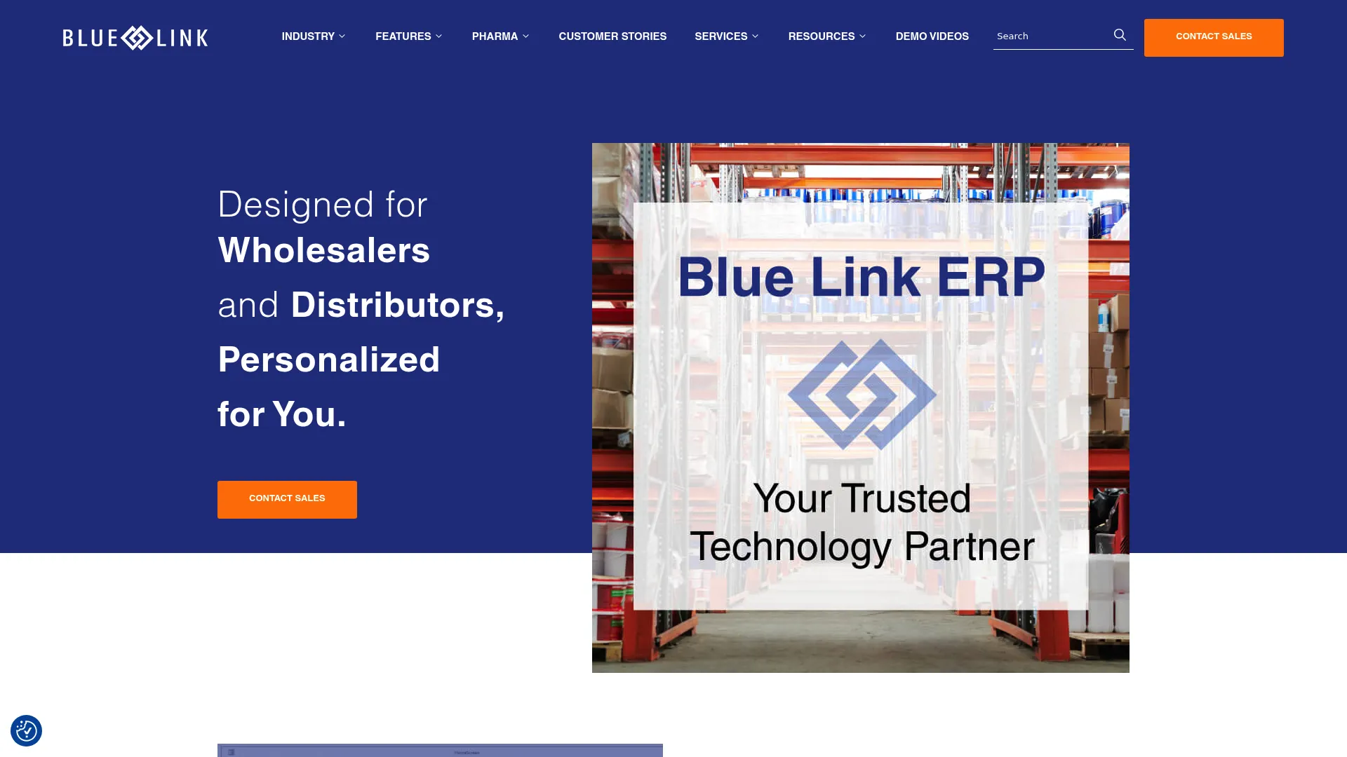 Blue Link ERP software homepage screenshot