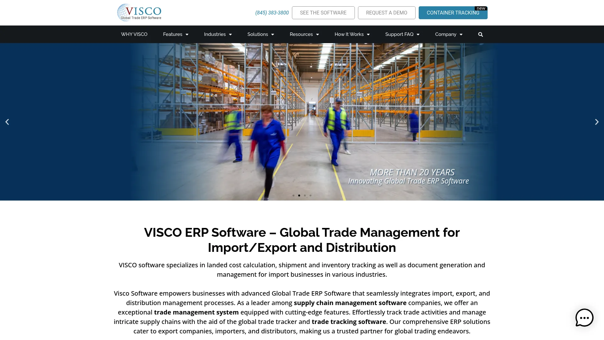 VISCO Global Trade ERP Software homepage screenshot