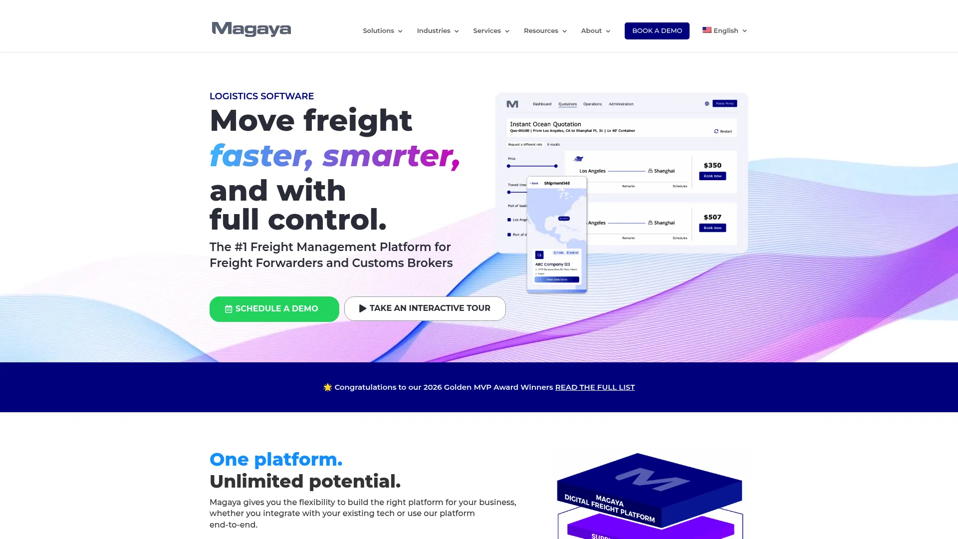 Magaya logistics software homepage screenshot