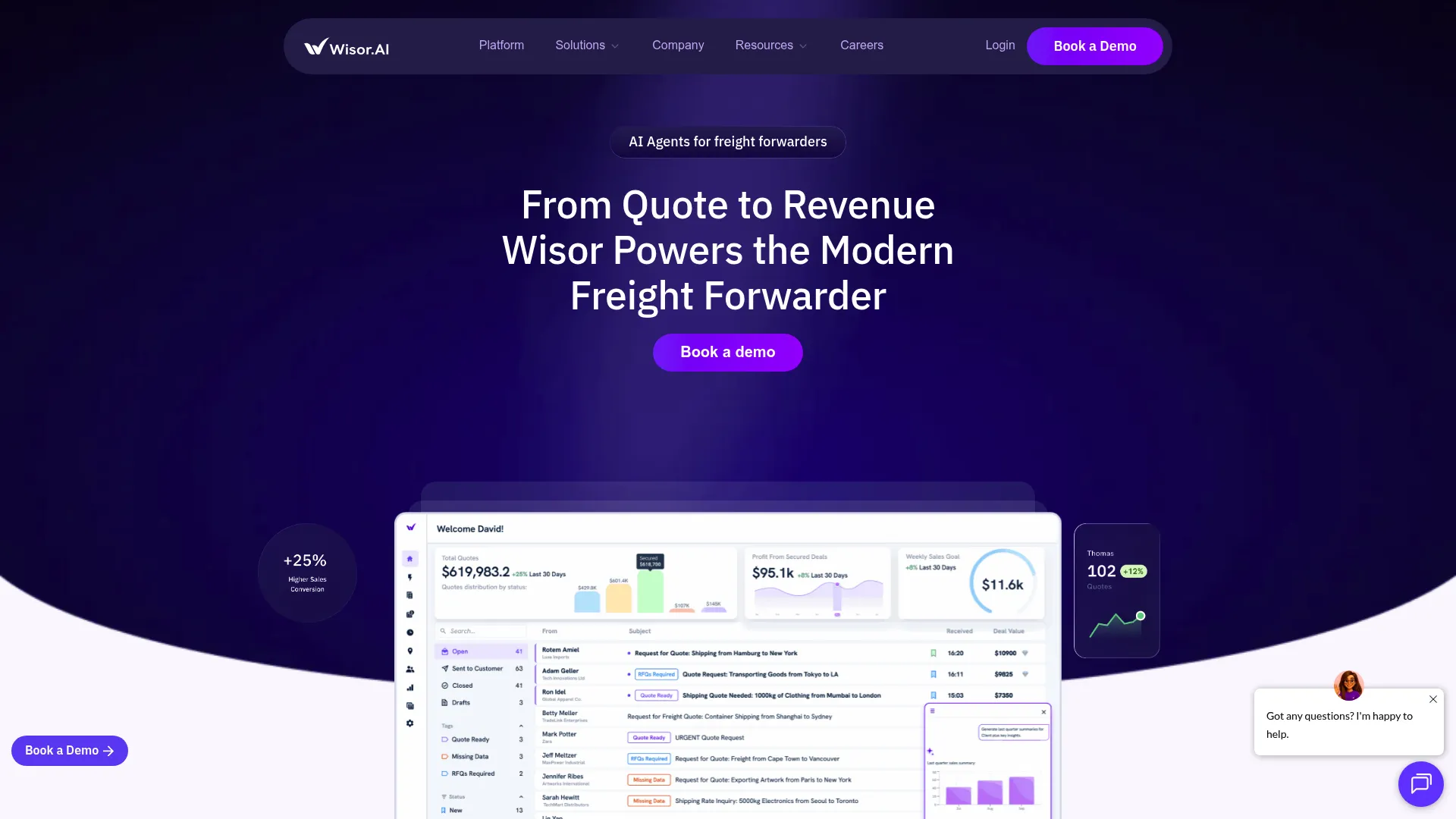 Wisor AI-powered freight quoting and rate management platform homepage