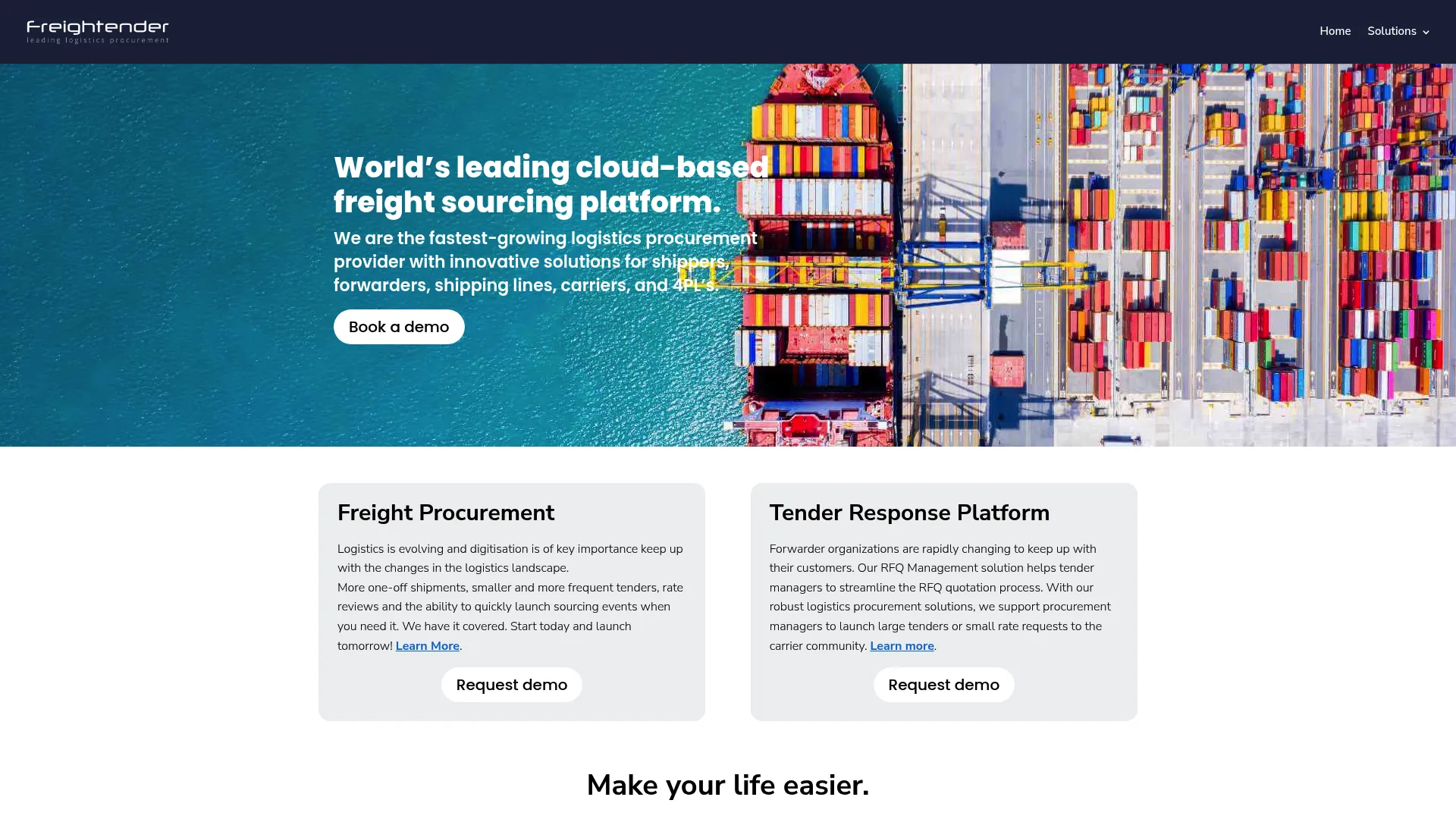 Freightender freight procurement and tender management platform homepage