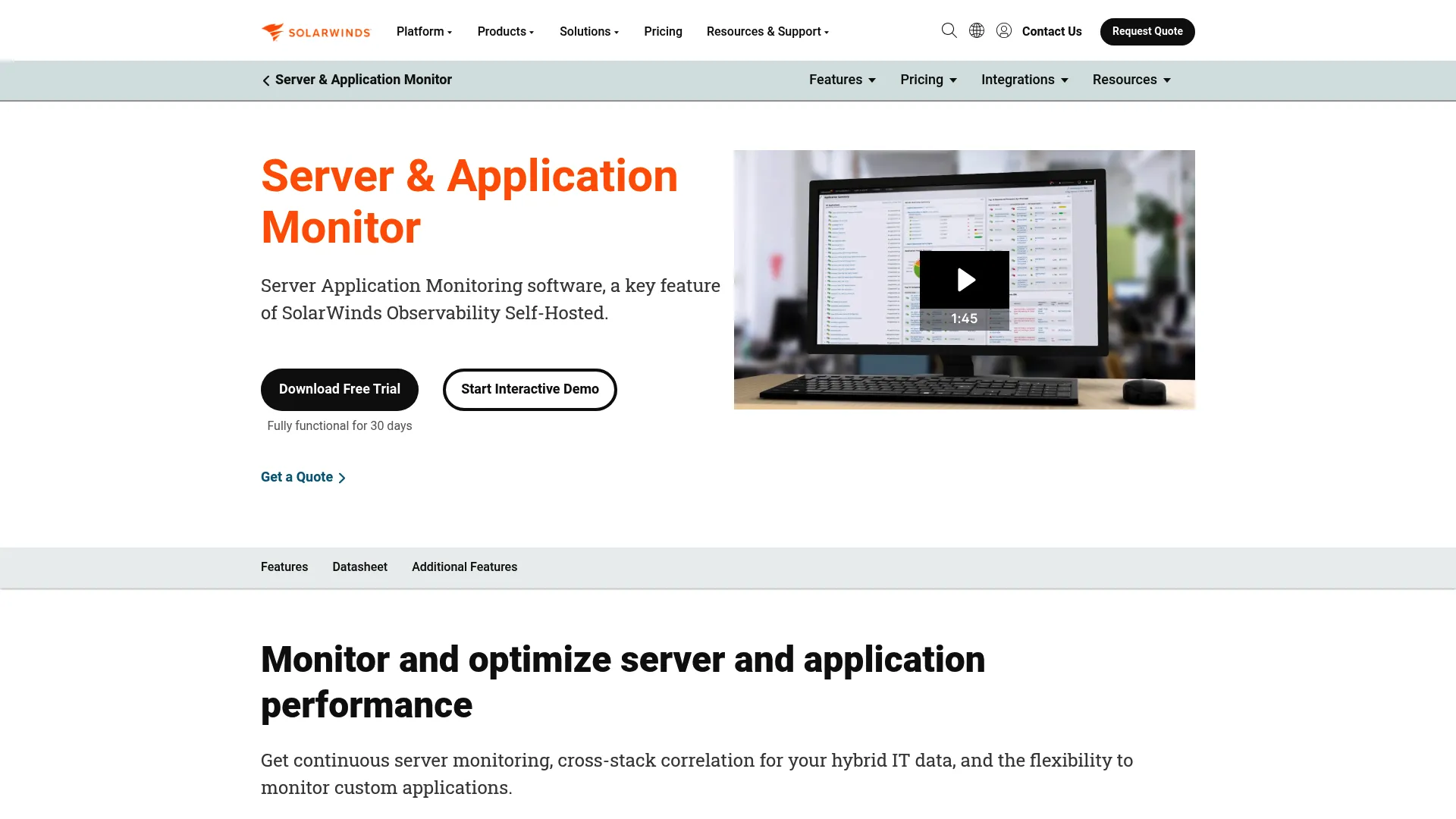 SolarWinds Server and Application Monitor dashboard