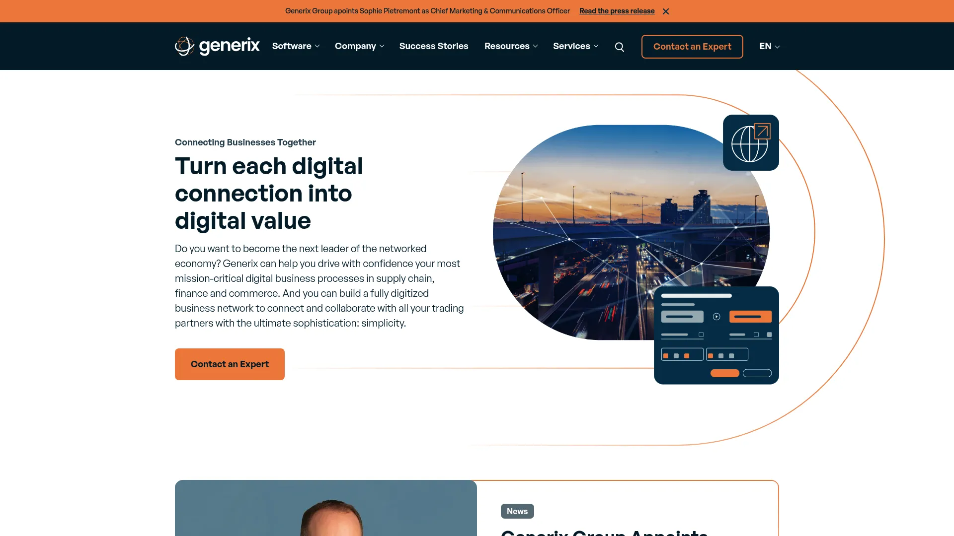 Generix supply chain execution and SaaS platform homepage