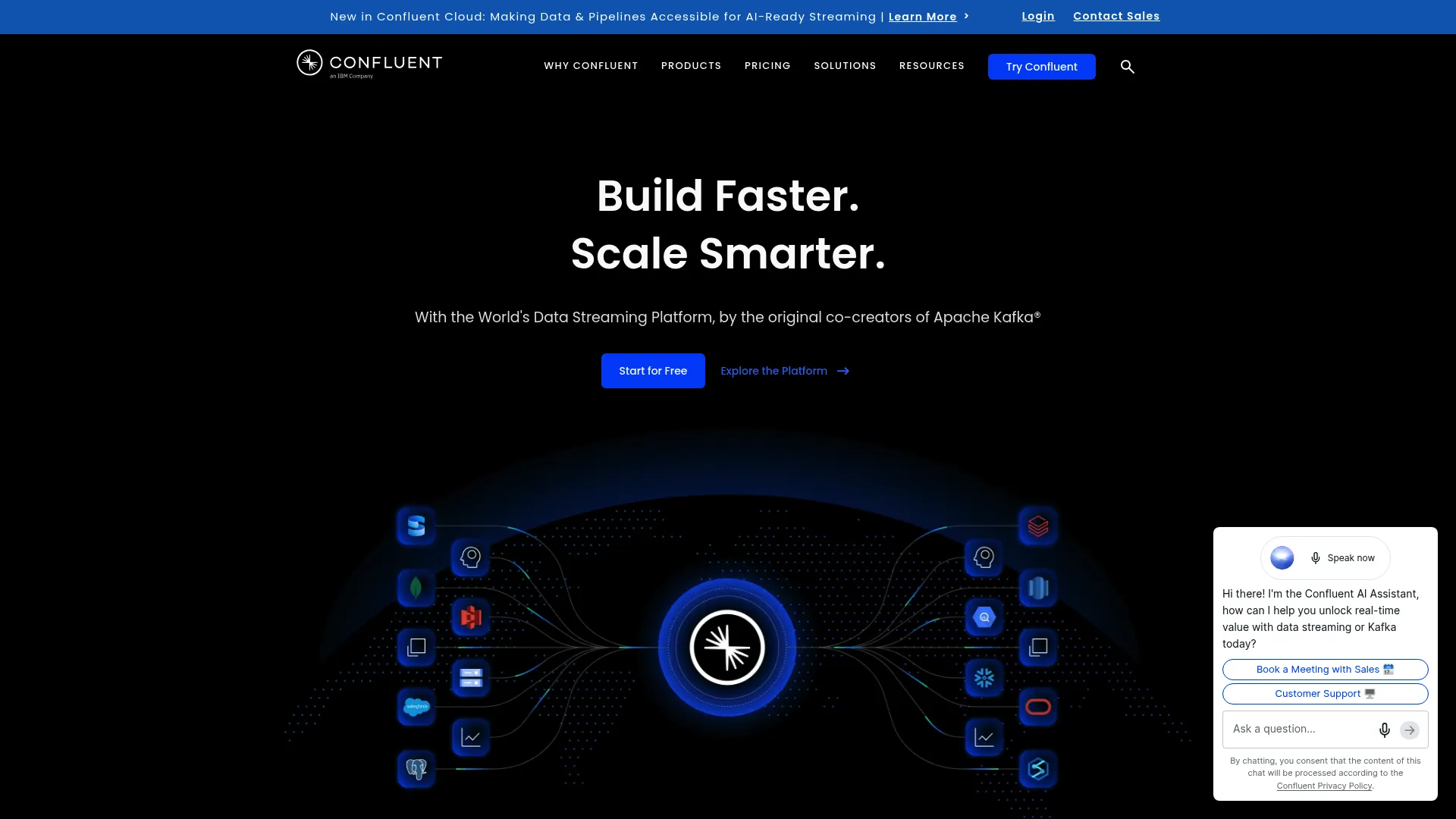 Confluent data streaming platform homepage