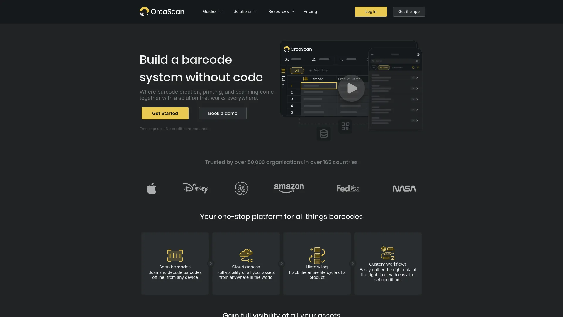 Orca Scan no-code barcode tracking interface