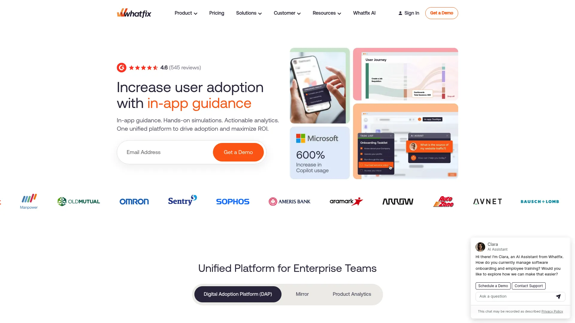Whatfix digital adoption platform dashboard