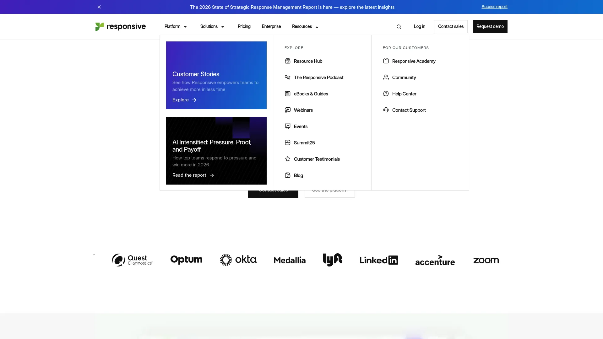 Responsive strategic response management software homepage
