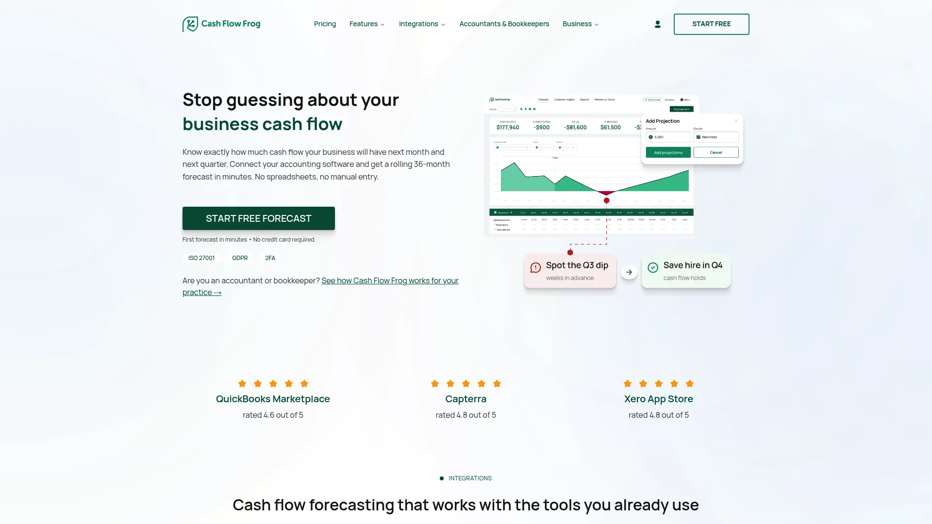 Cash Flow Frog forecasting and scenario planning dashboard