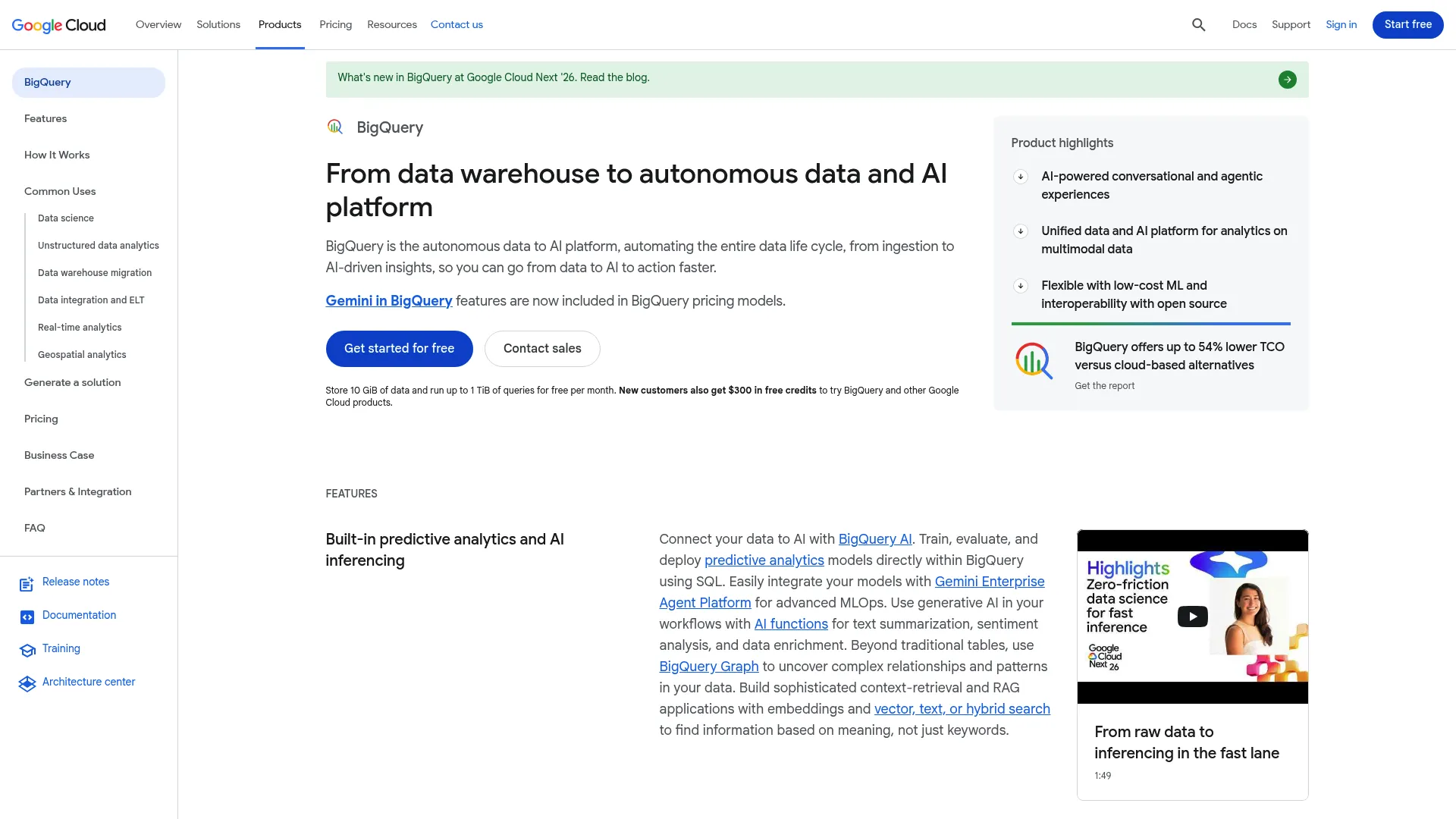 Google BigQuery serverless data warehouse homepage
