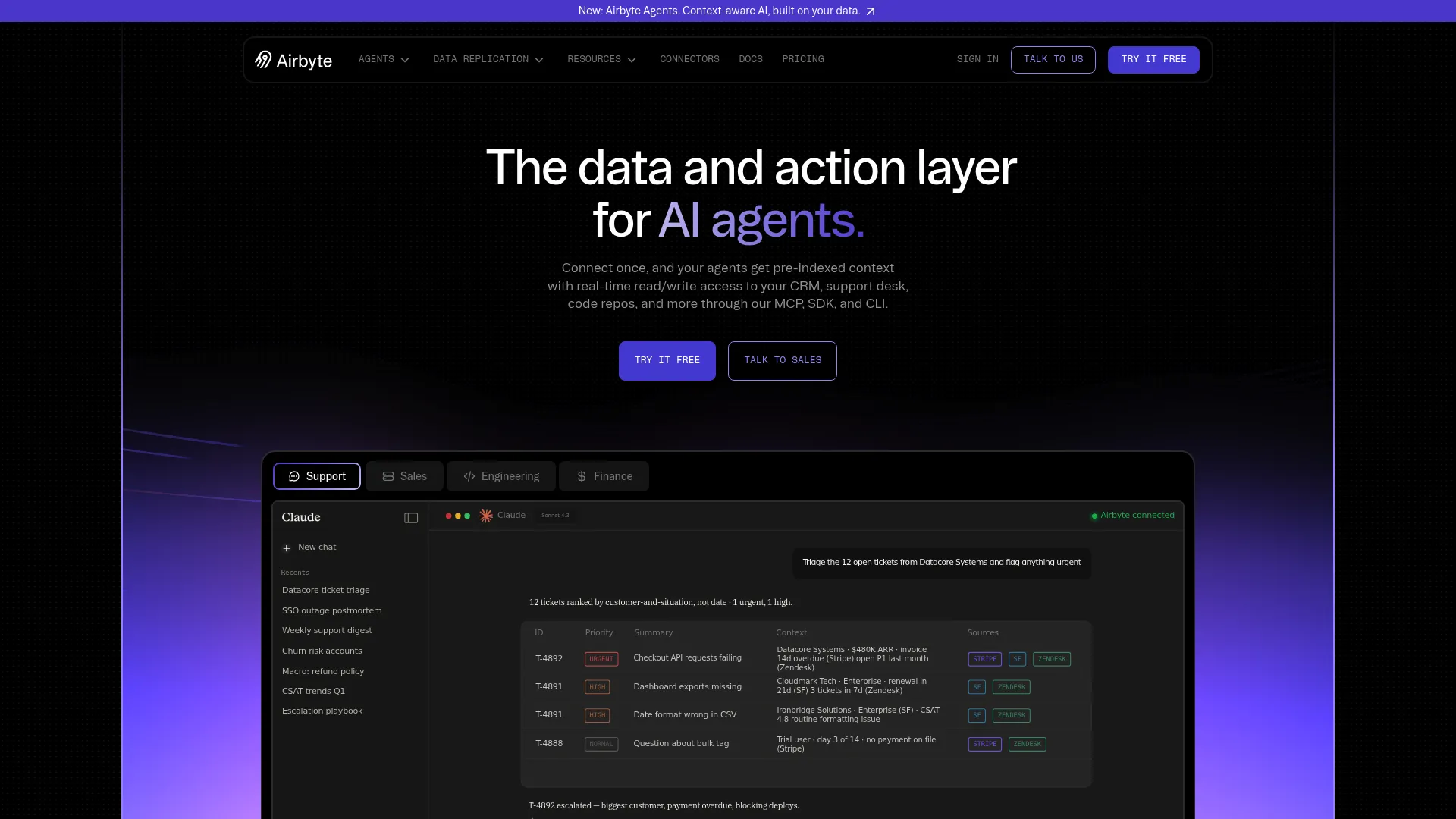 Airbyte open-source data integration platform homepage