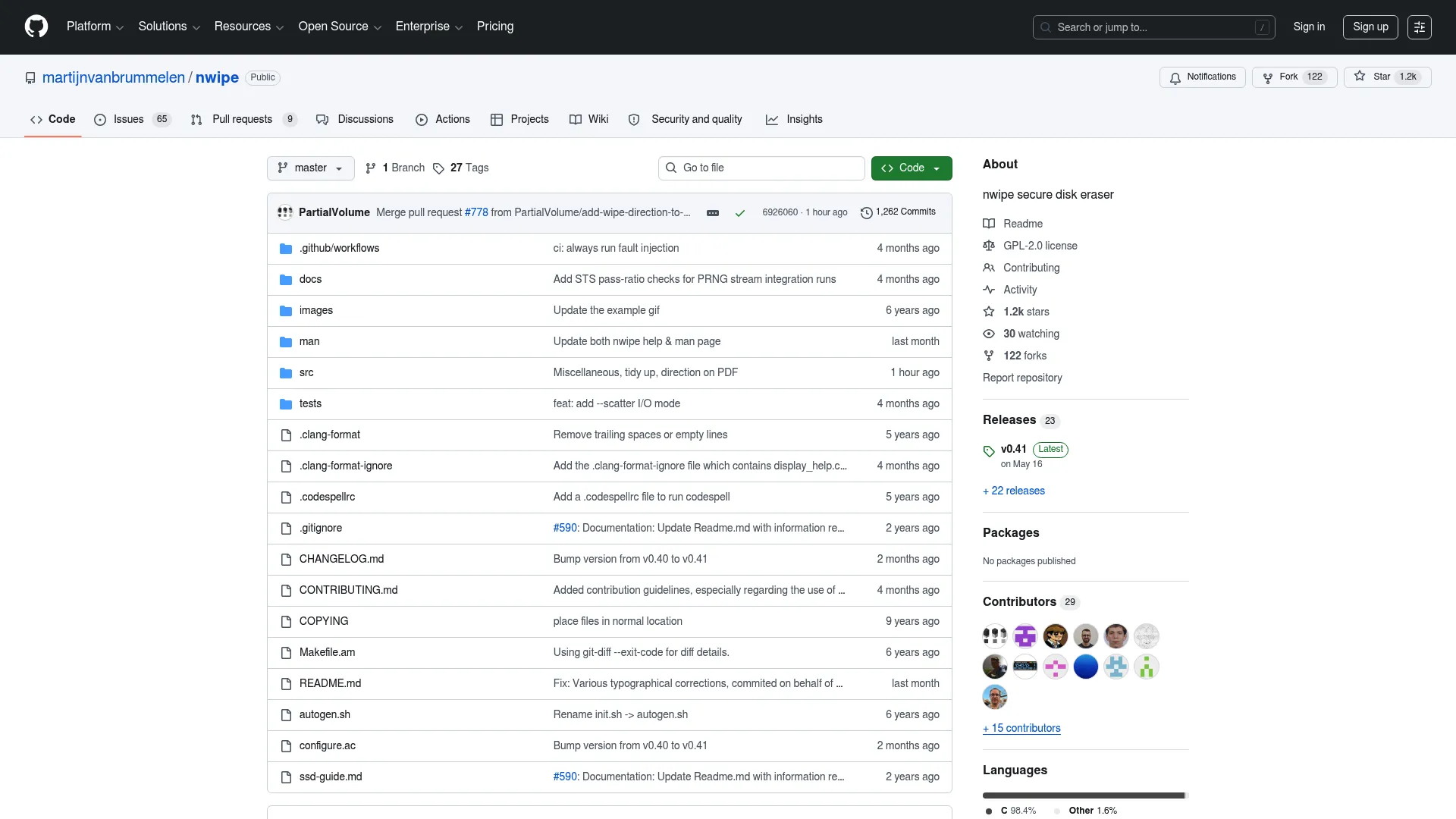 nwipe open-source disk eraser GitHub repository