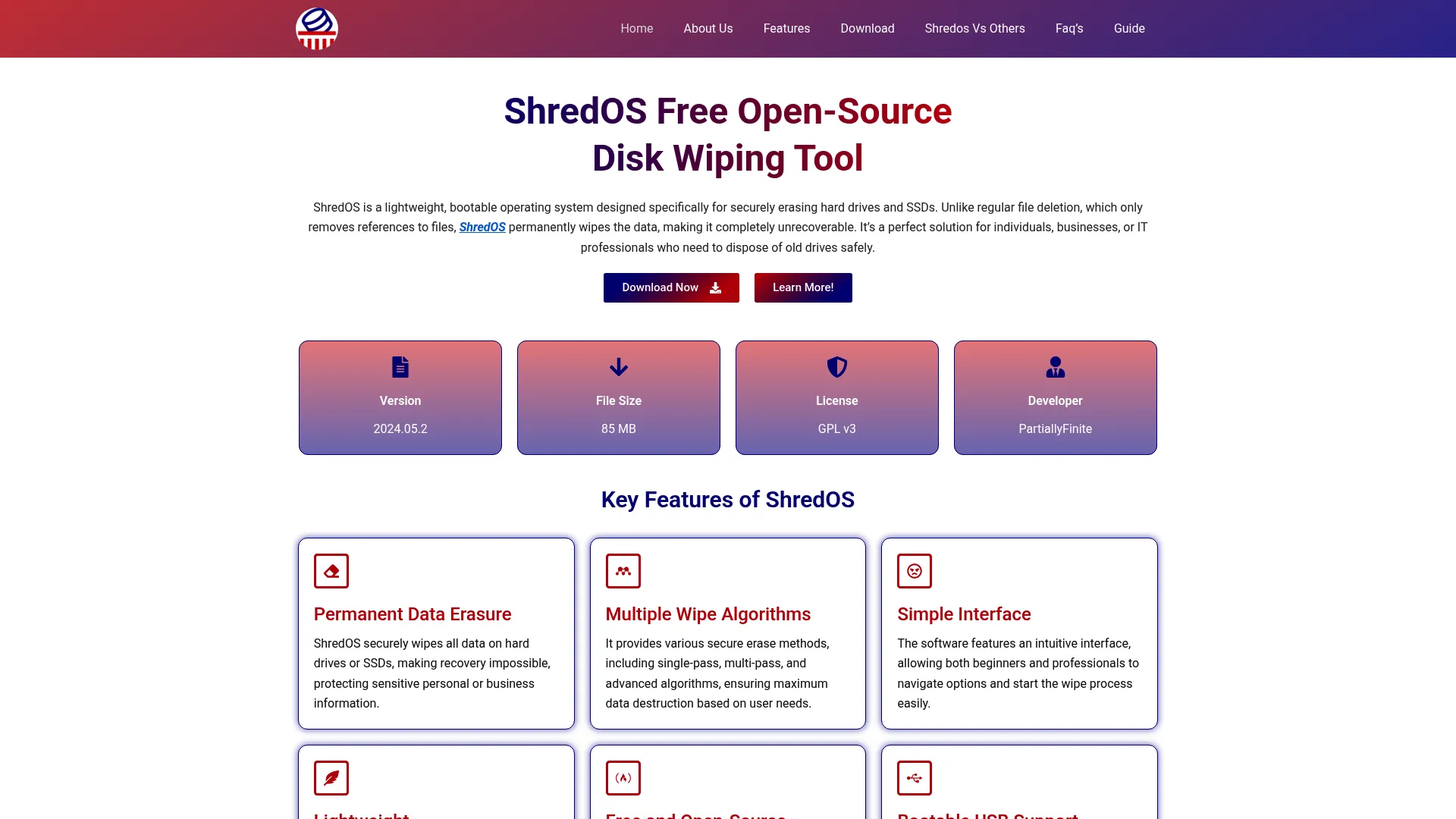 ShredOS bootable disk wiping environment homepage