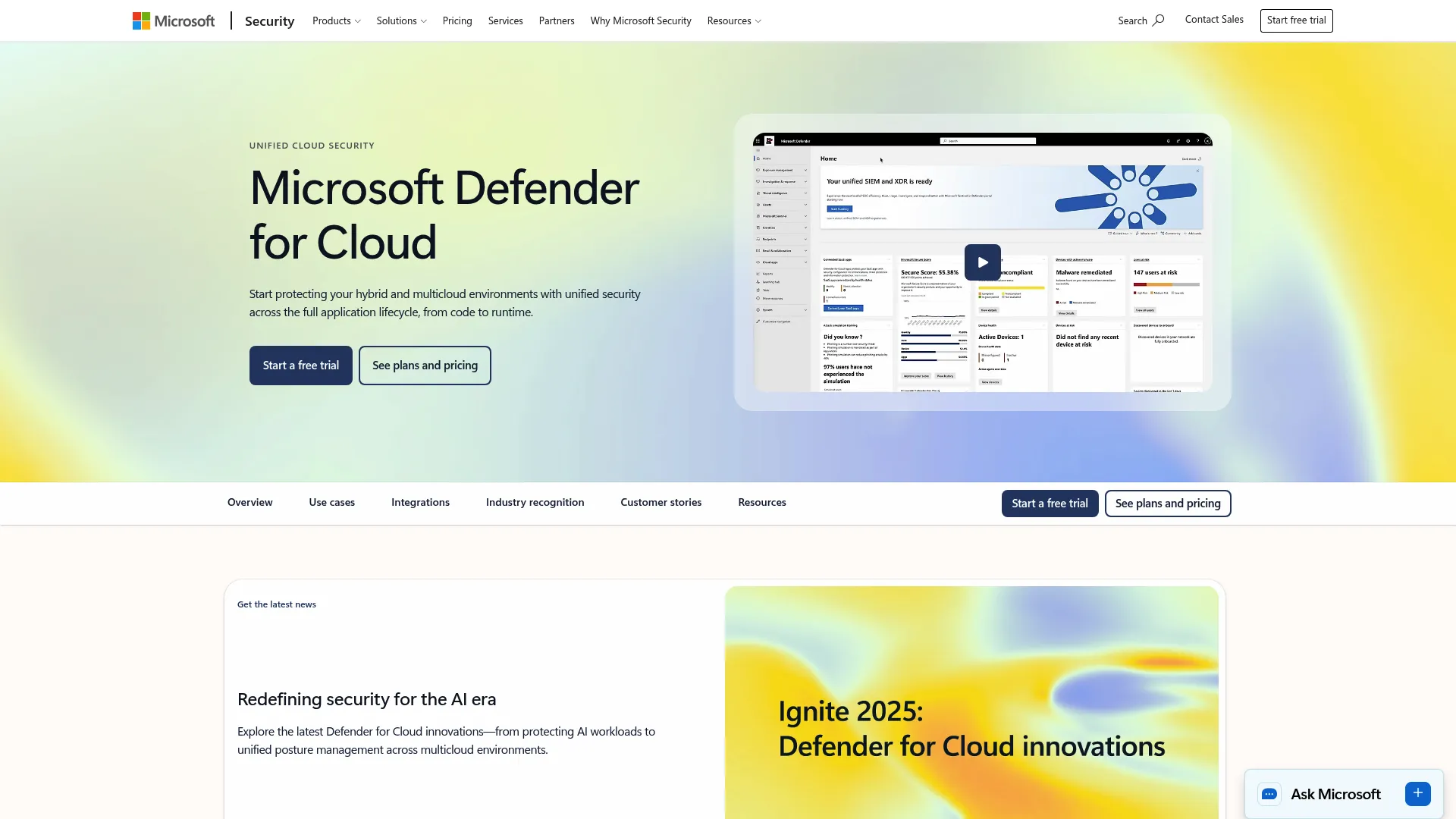 Microsoft Defender for Cloud product page