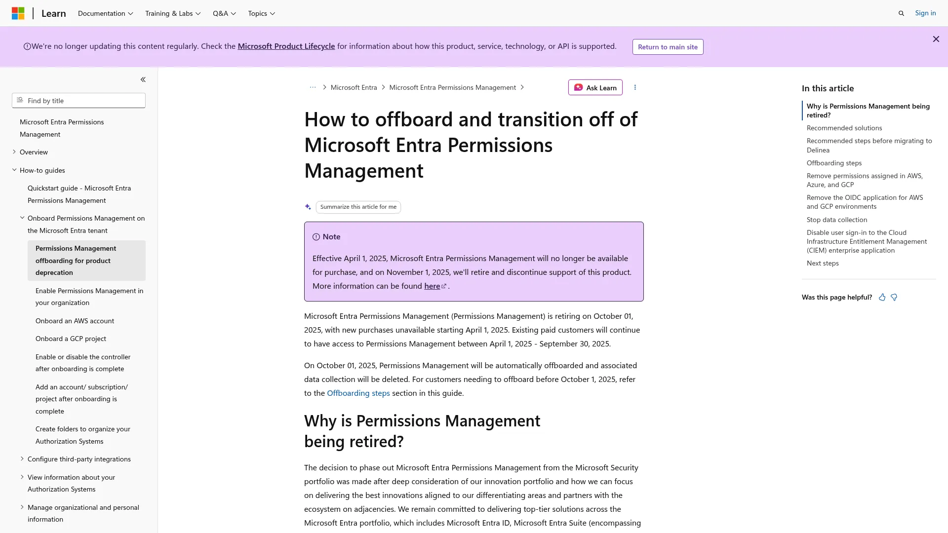 Microsoft Entra Permissions Management page