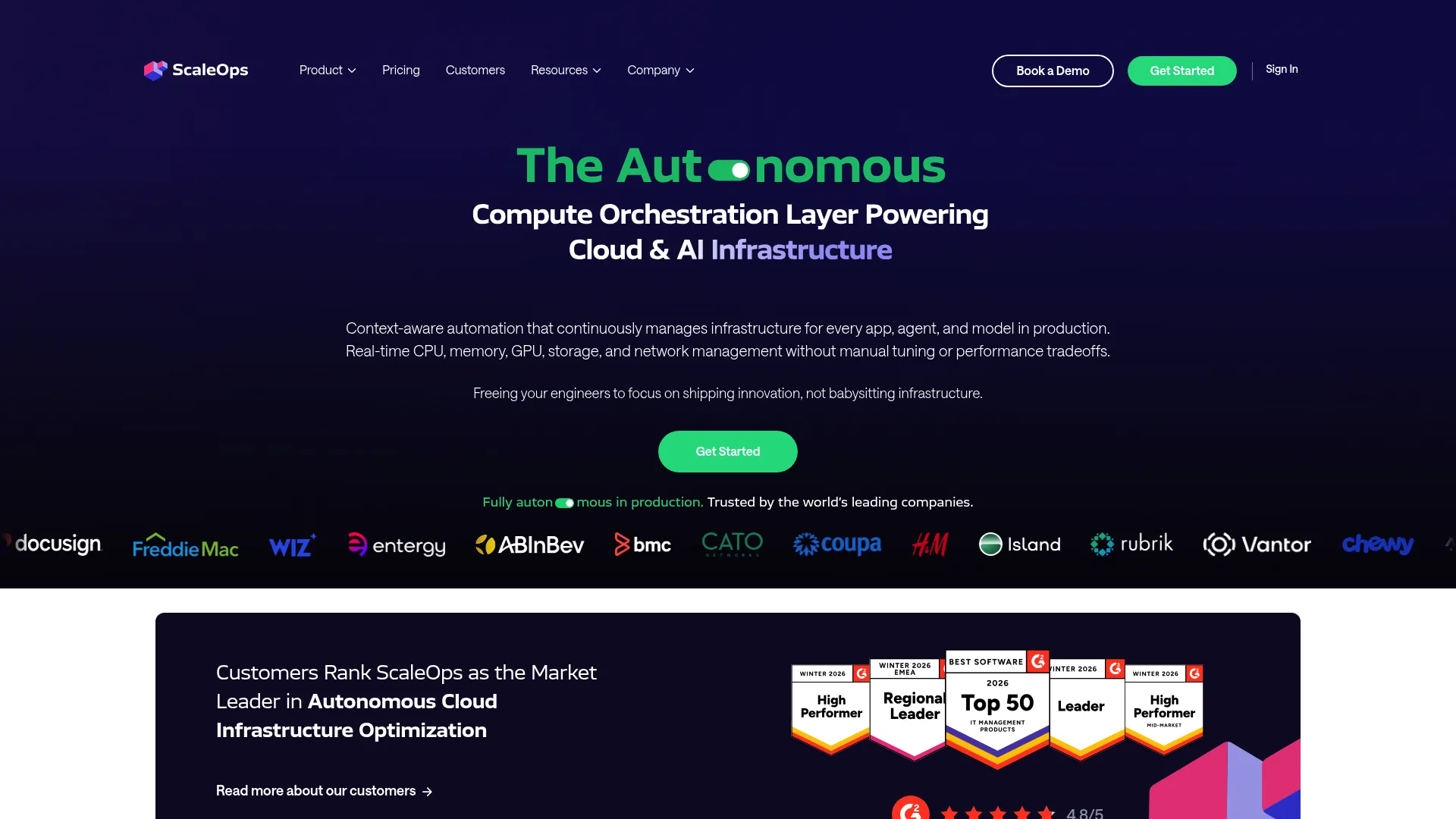 ScaleOps Kubernetes resource management product screenshot