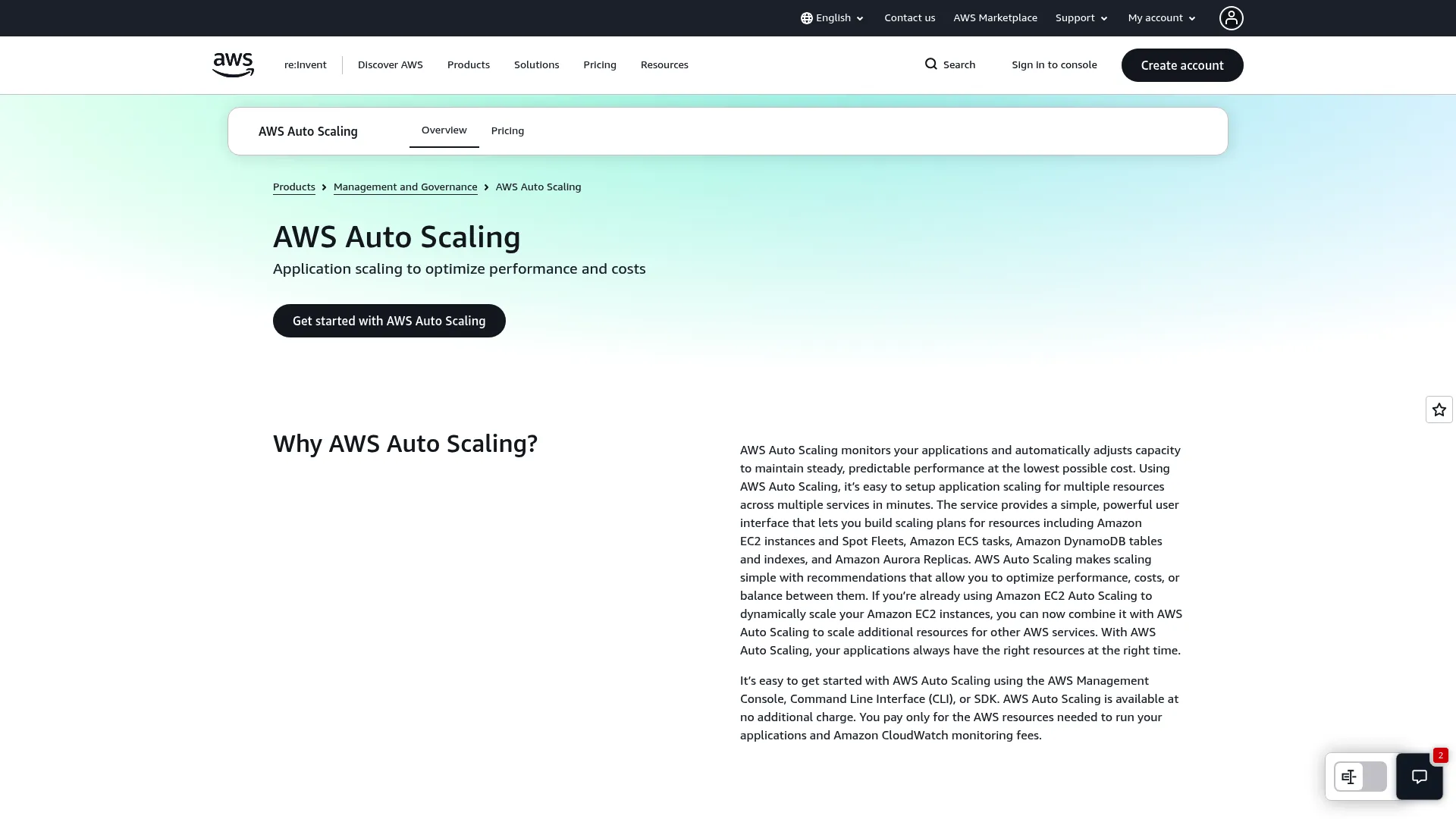AWS Auto Scaling product screenshot