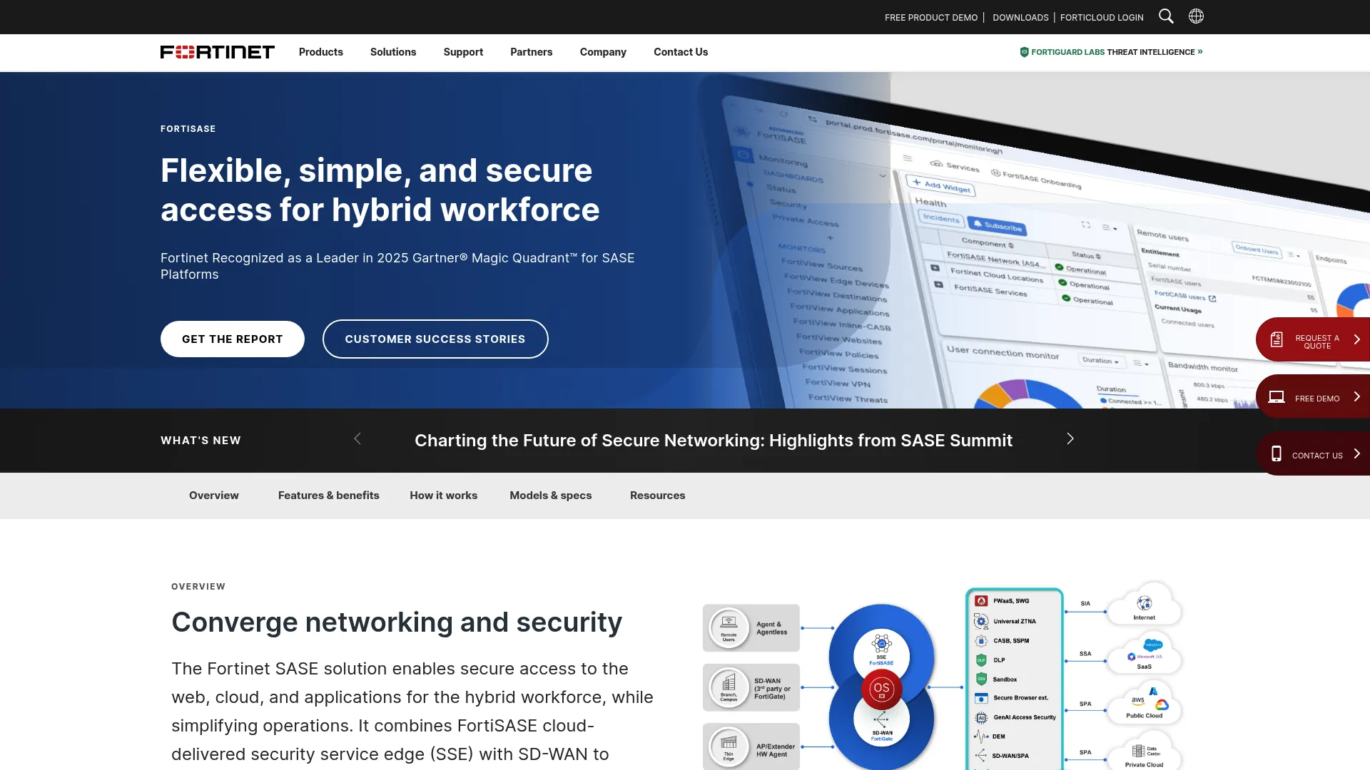 Fortinet FortiSASE SASE platform homepage