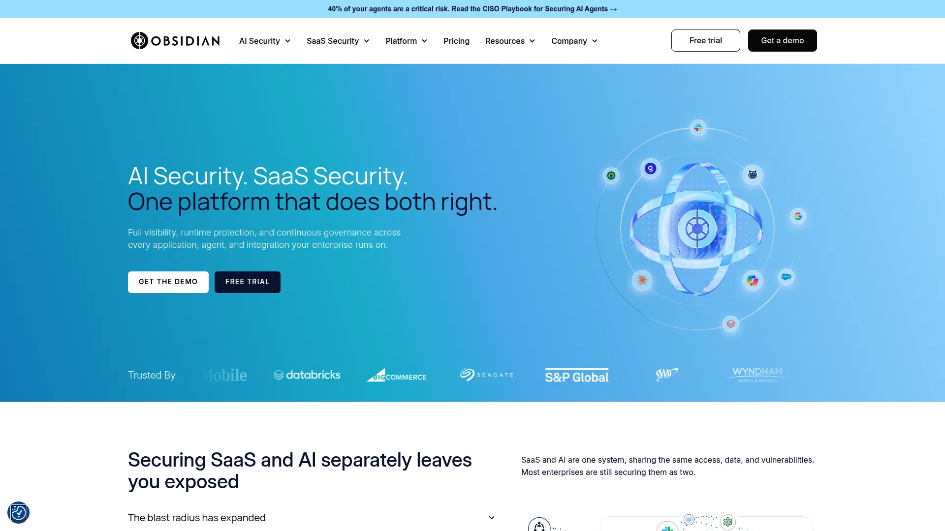 Obsidian Security SaaS security platform homepage