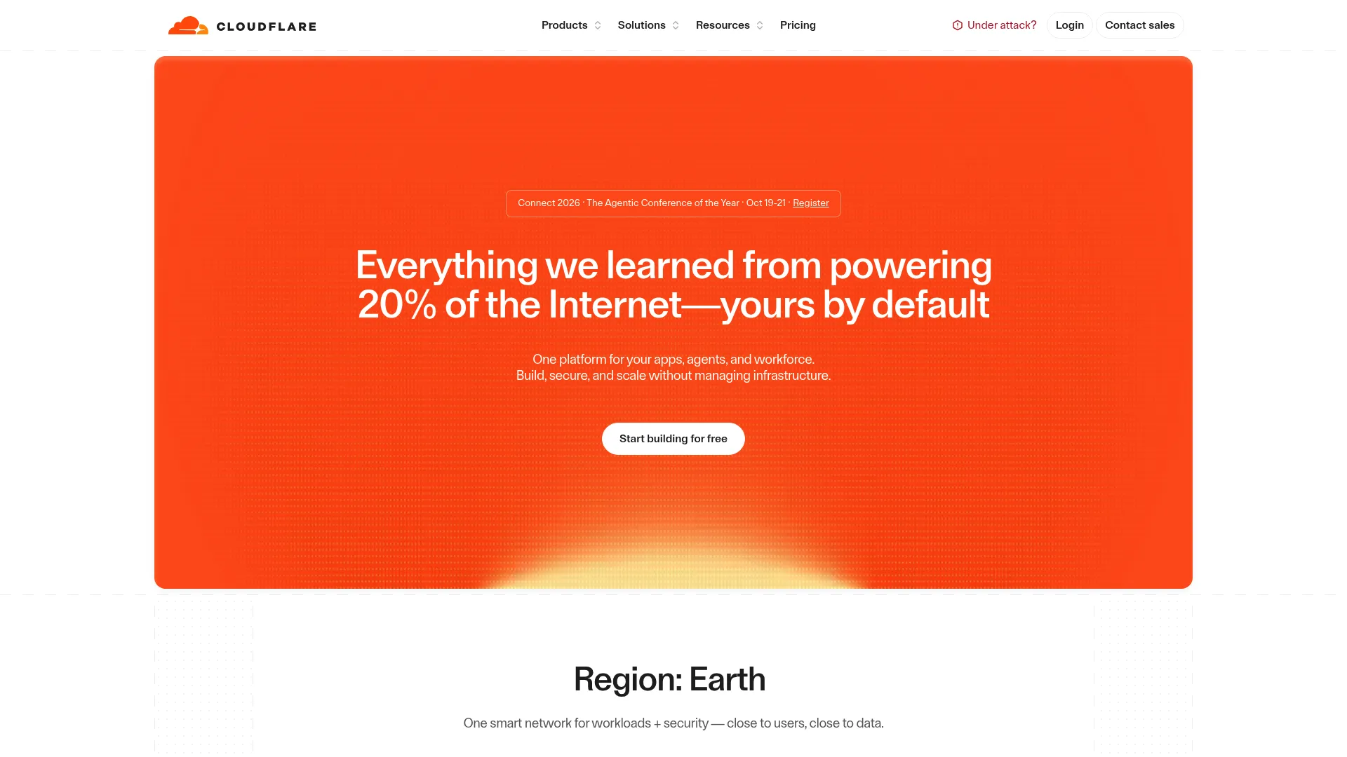 Cloudflare One SASE platform homepage