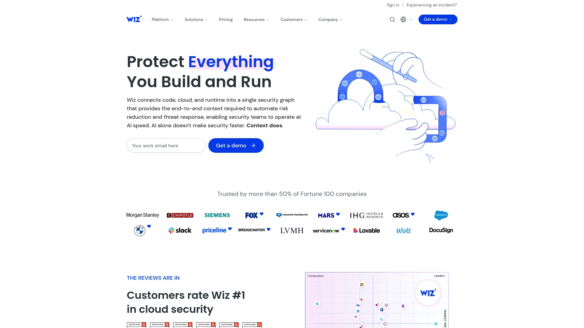 Wiz ASPM and cloud security platform homepage
