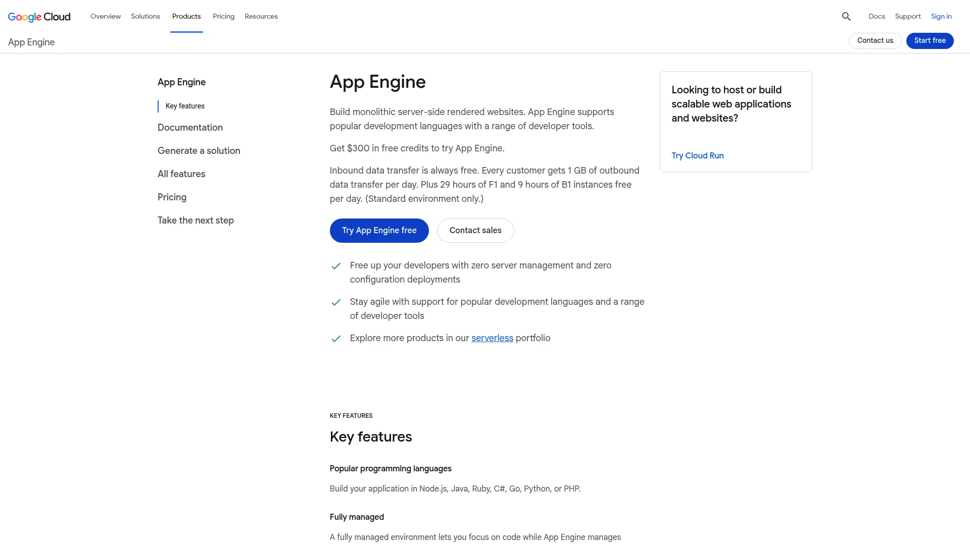 Google App Engine product page