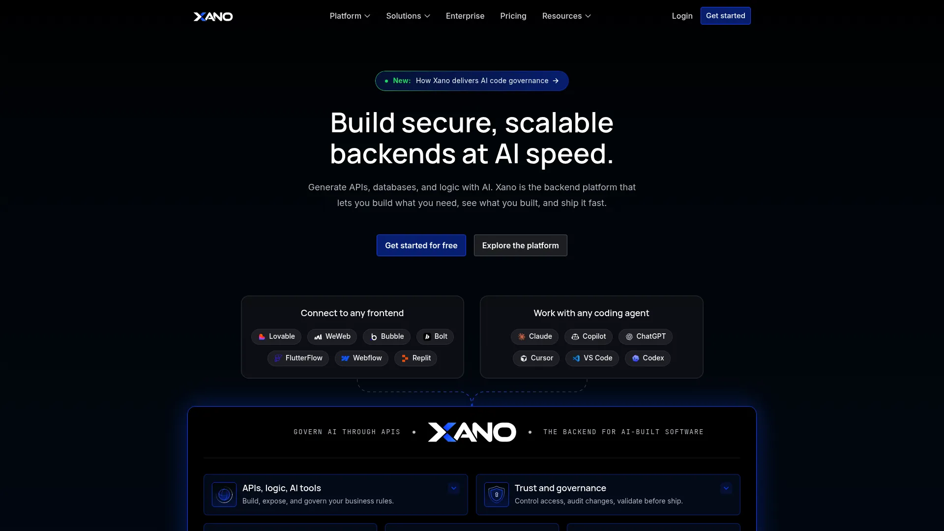 Xano no-code backend platform homepage