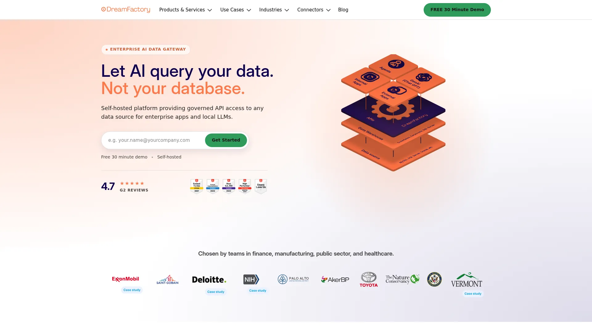 DreamFactory API generation platform homepage