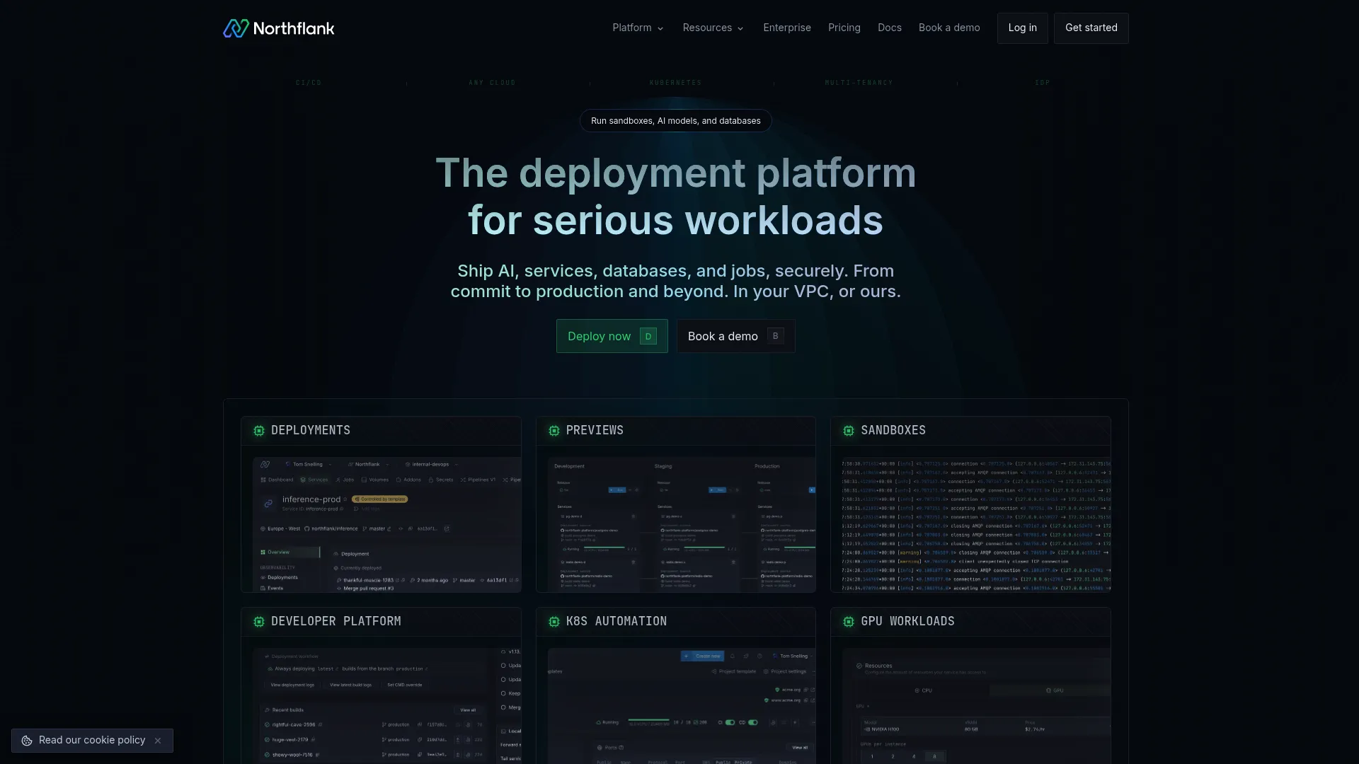 Northflank enterprise application development platform homepage