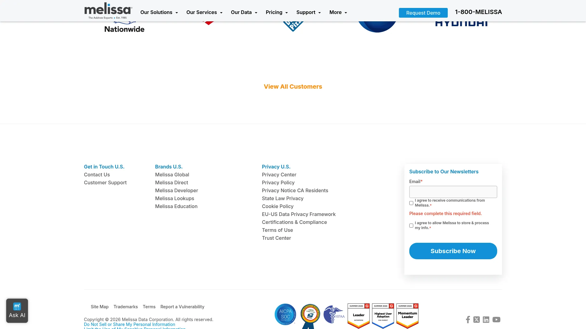 Melissa data quality and address verification platform homepage