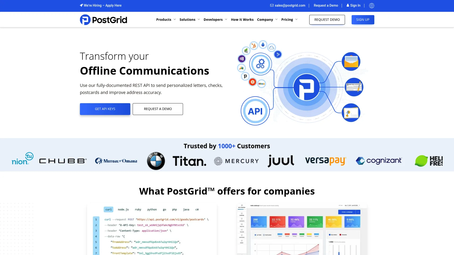 PostGrid direct mail and address verification platform homepage