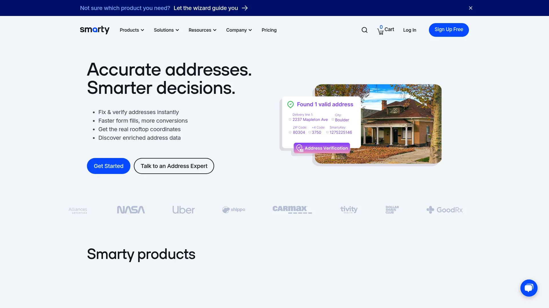 Smarty address verification and autocomplete platform homepage