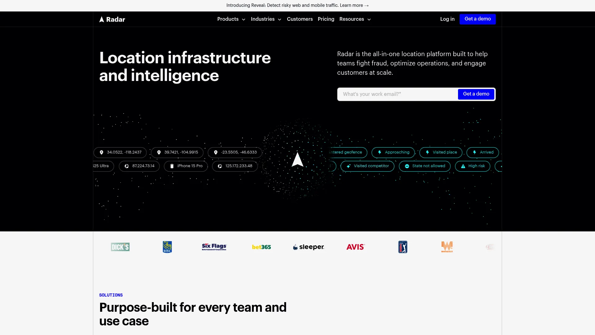 Radar location infrastructure platform homepage