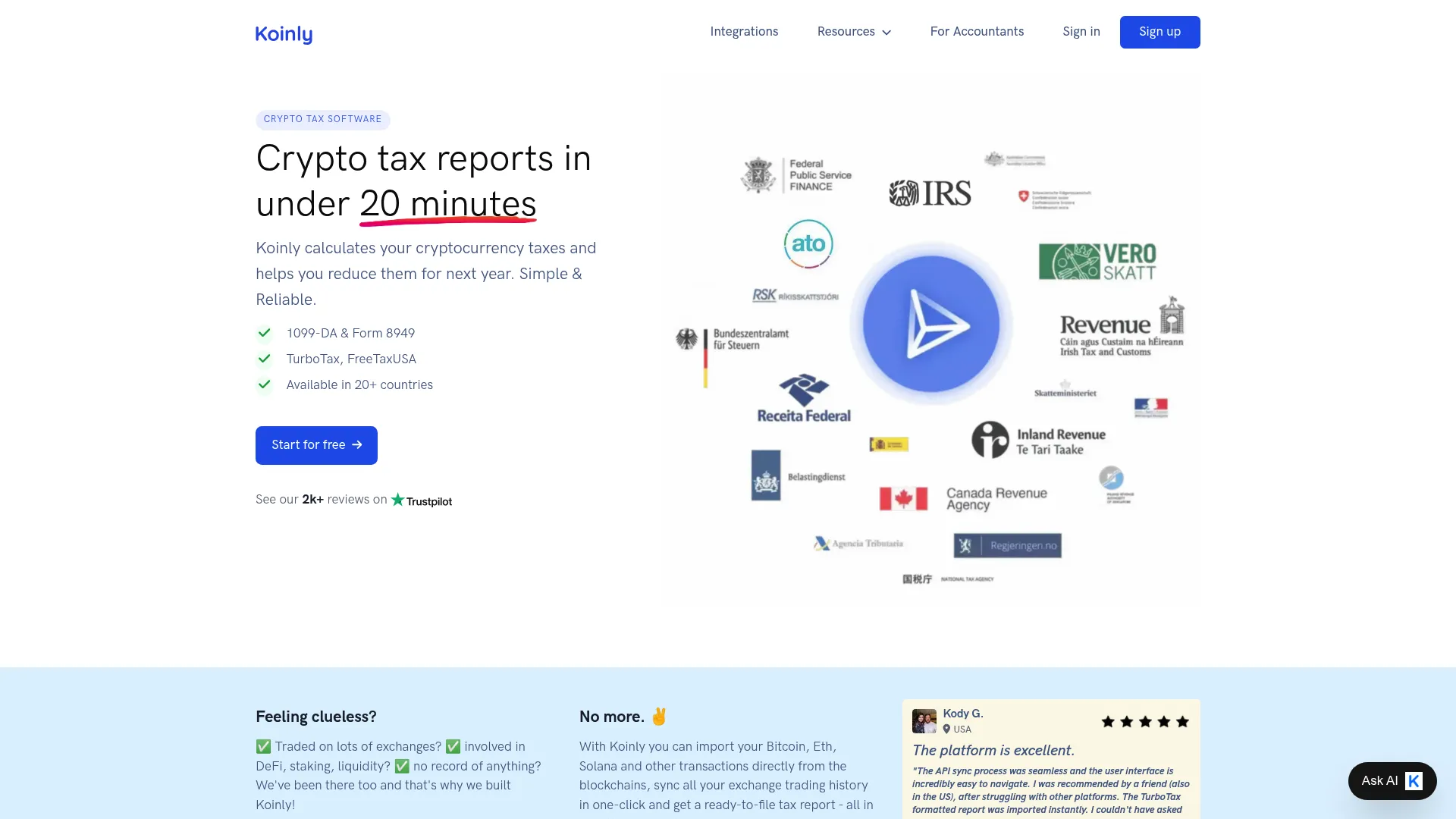 Koinly crypto tax software homepage