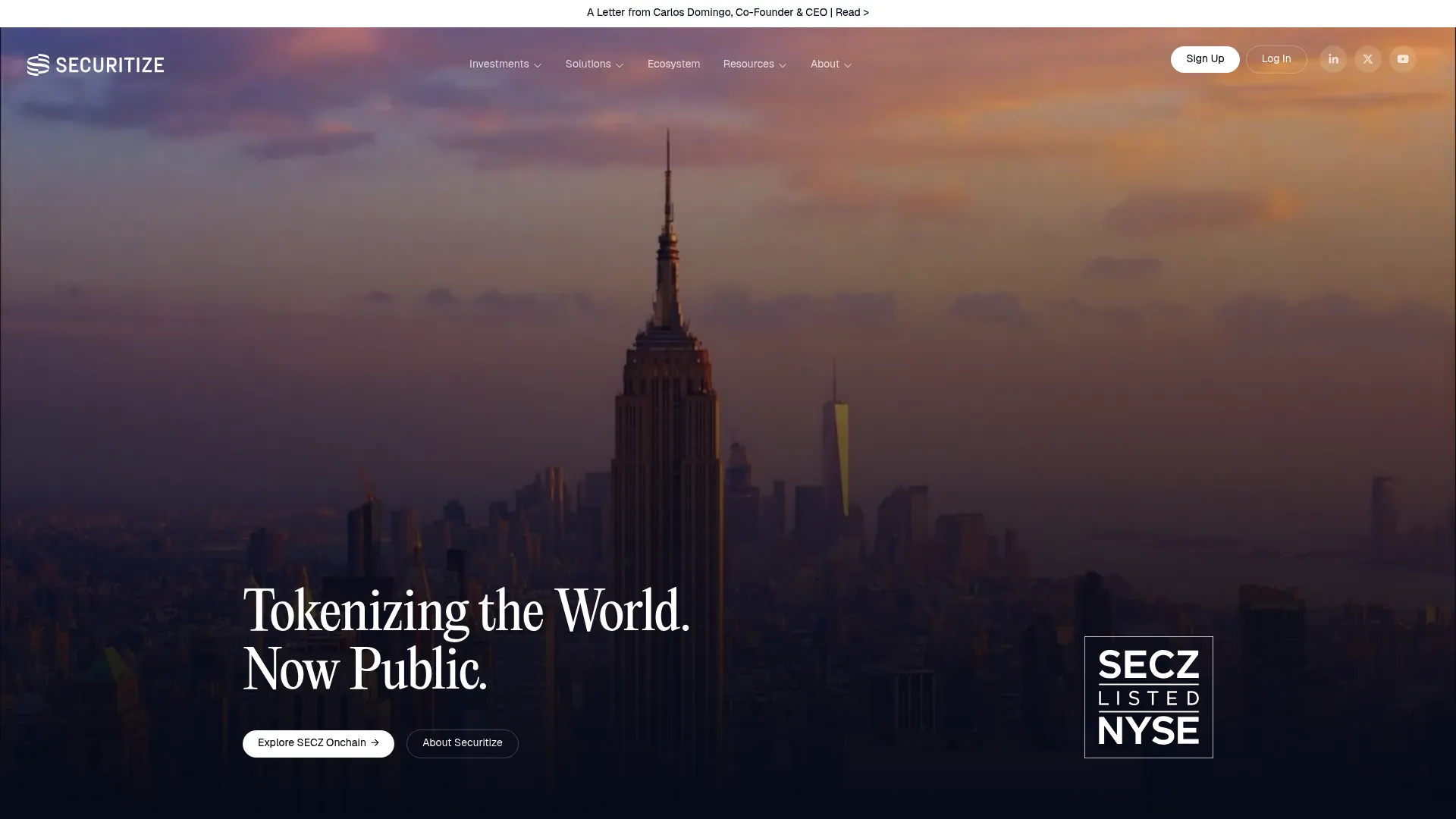 Securitize regulated tokenization platform homepage
