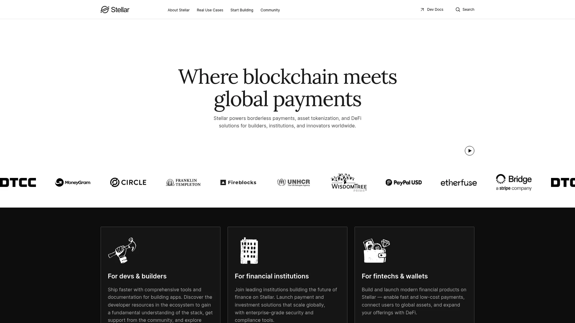 Stellar payments blockchain platform homepage