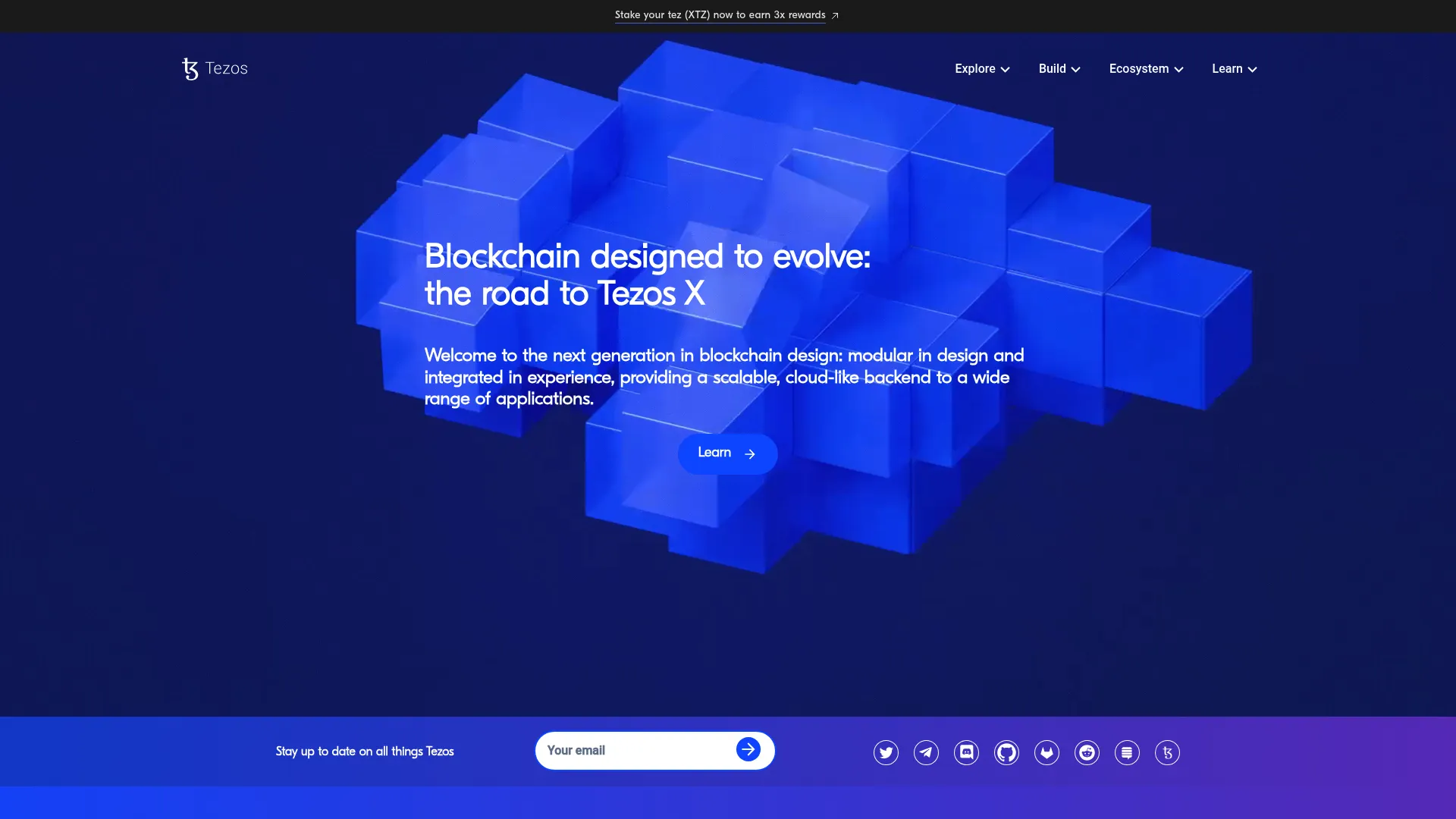 Tezos governance-forward blockchain platform homepage