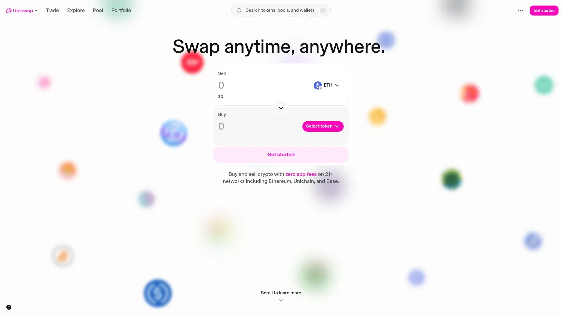Uniswap decentralized crypto exchange homepage