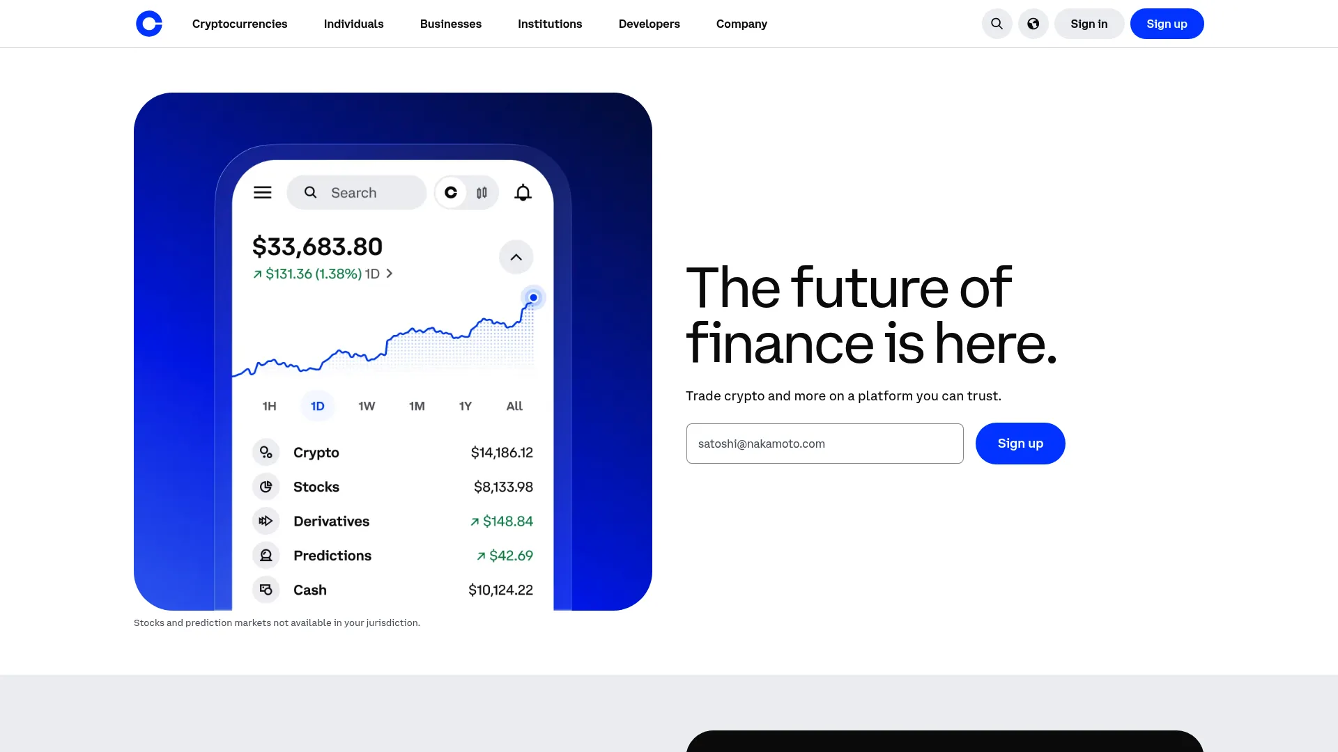 Coinbase cryptocurrency exchange platform homepage