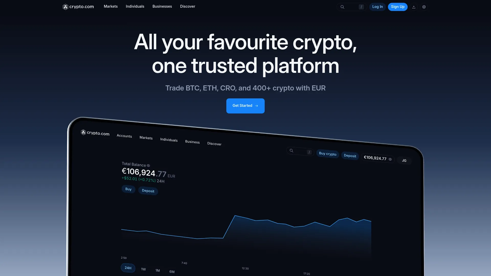 Crypto.com mobile crypto exchange app homepage