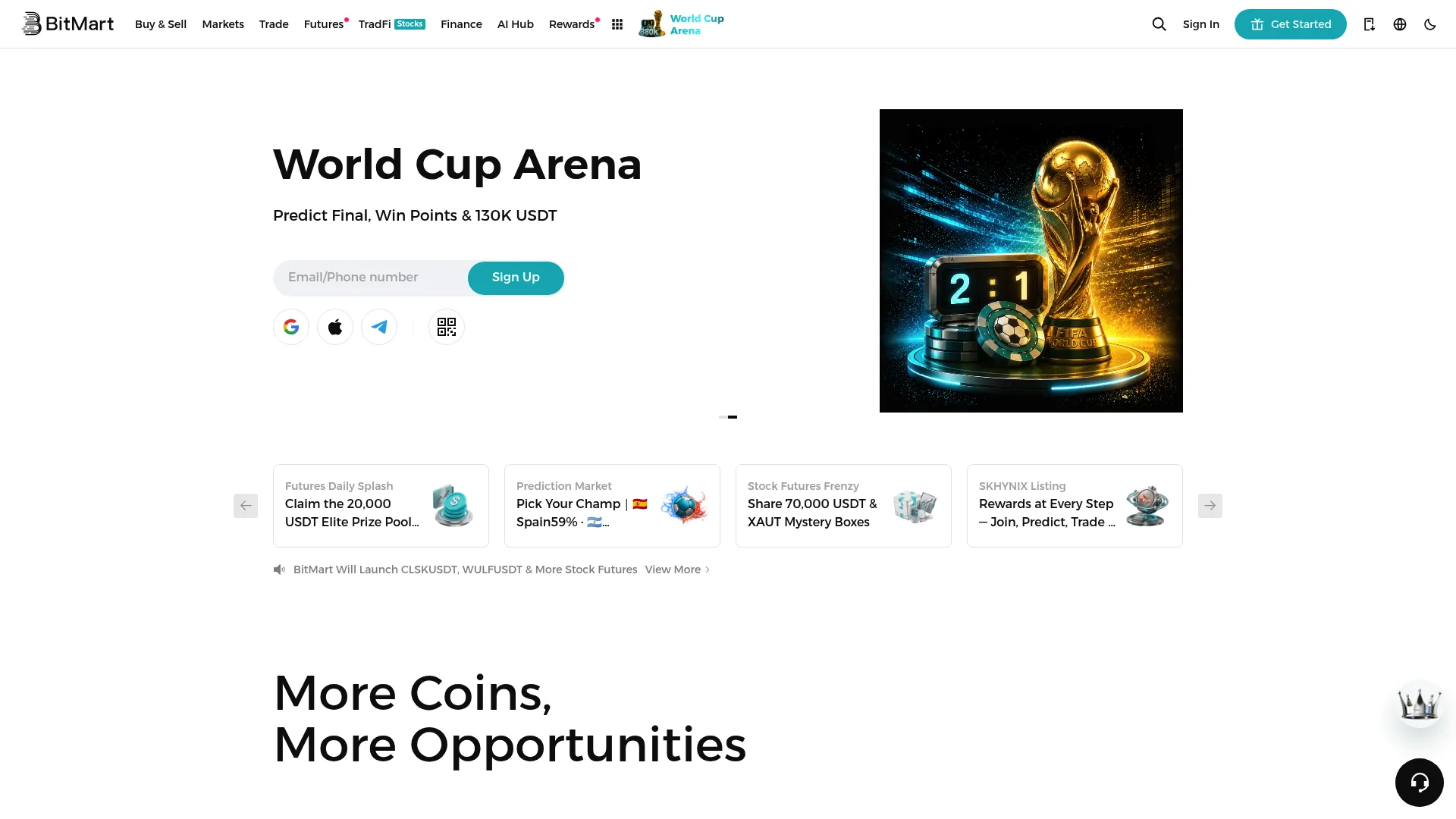 BitMart altcoin crypto exchange homepage