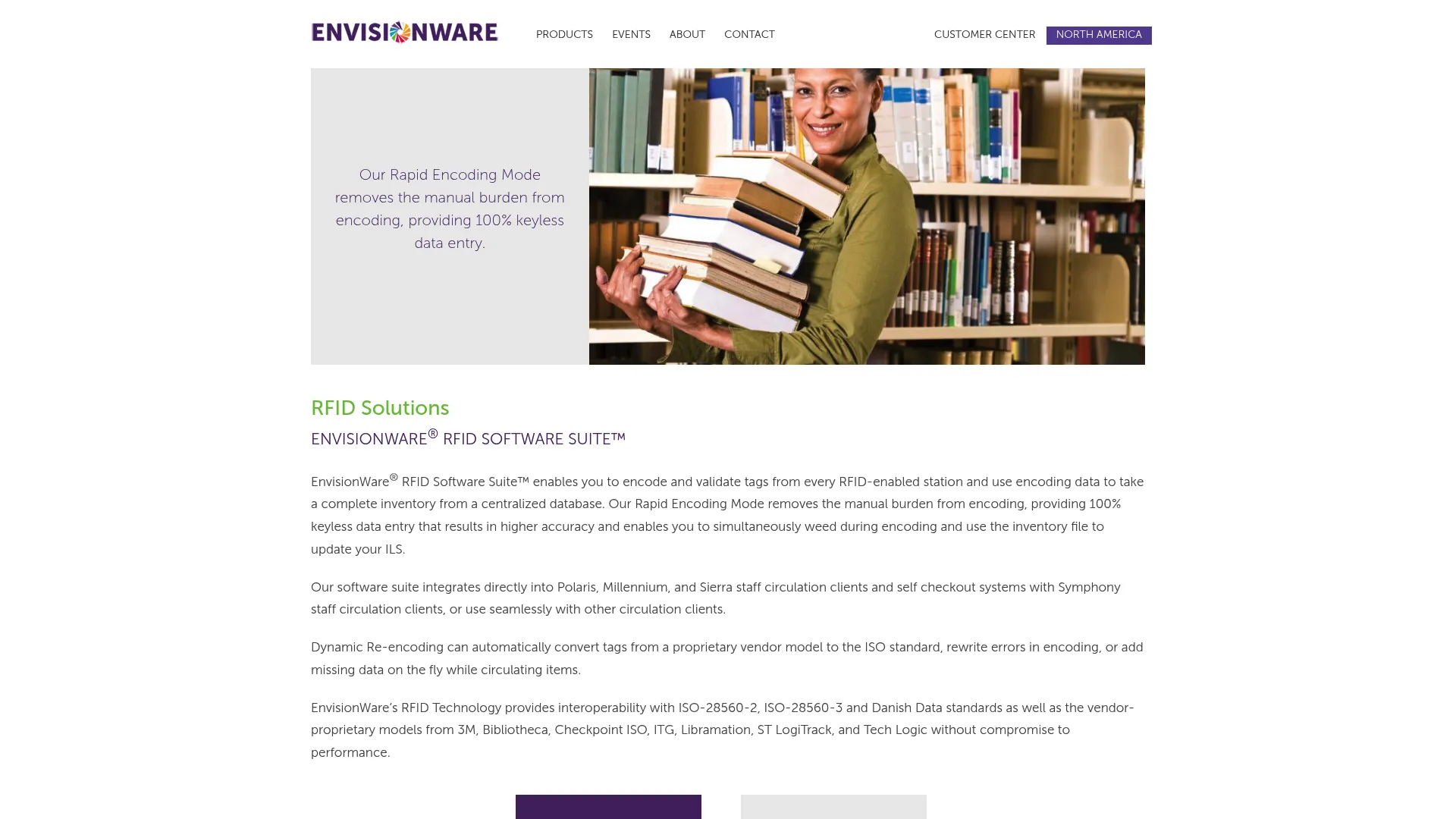 EnvisionWare RFID Software Suite homepage showing library RFID workflows