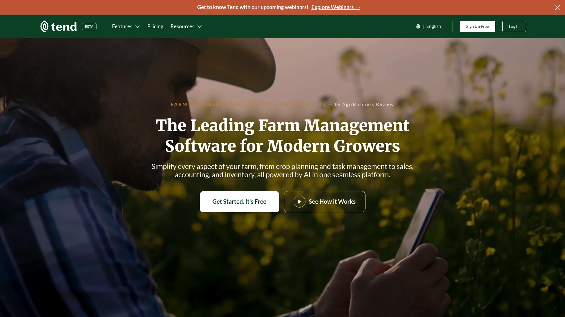 Tend farm management software crop planning interface
