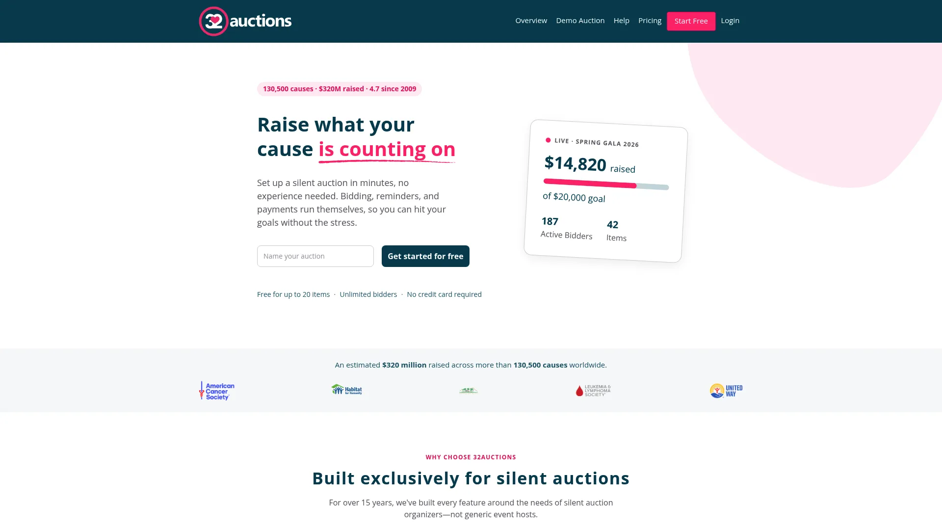 32auctions silent auction software homepage