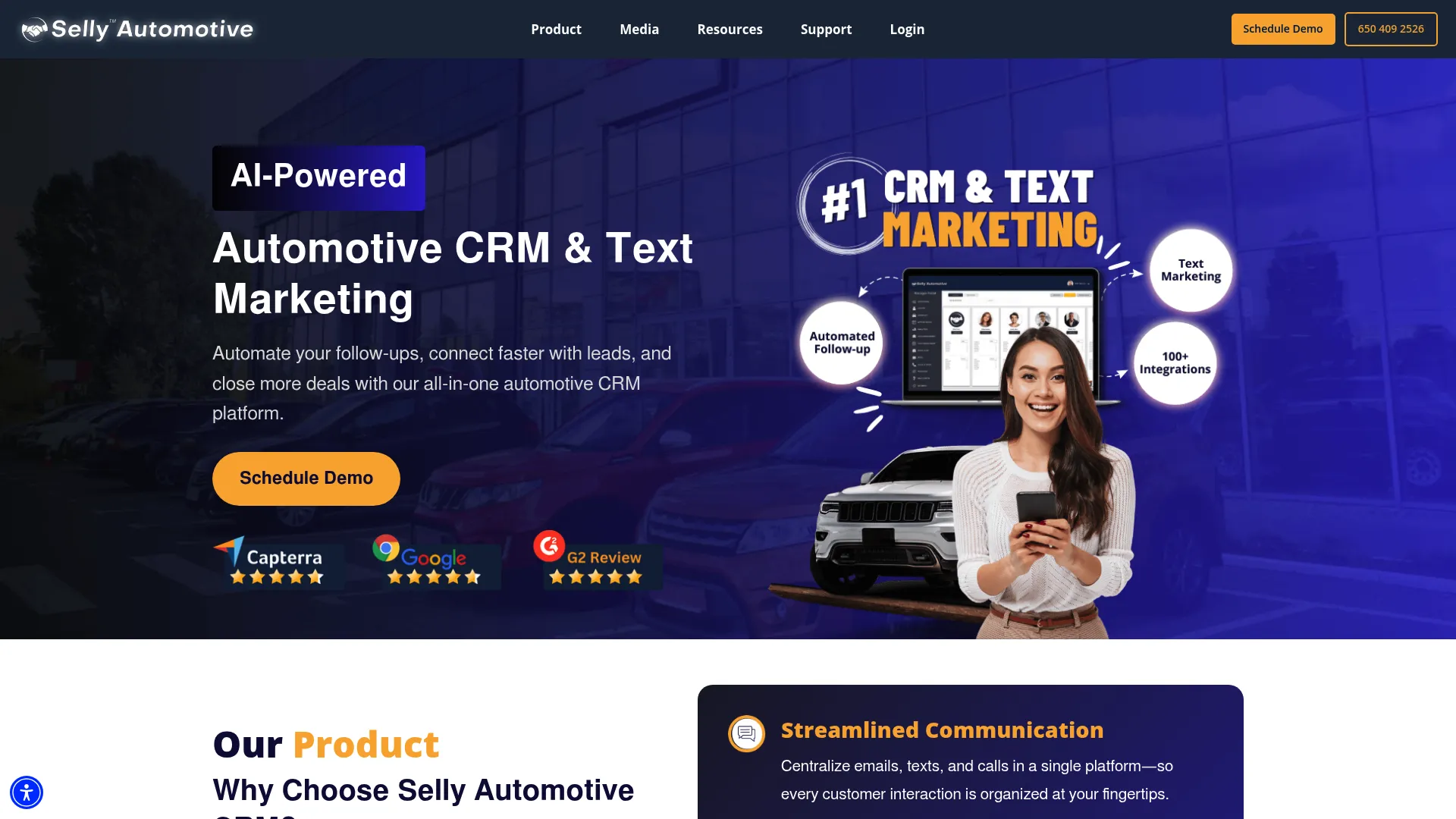 Selly Automotive CRM homepage
