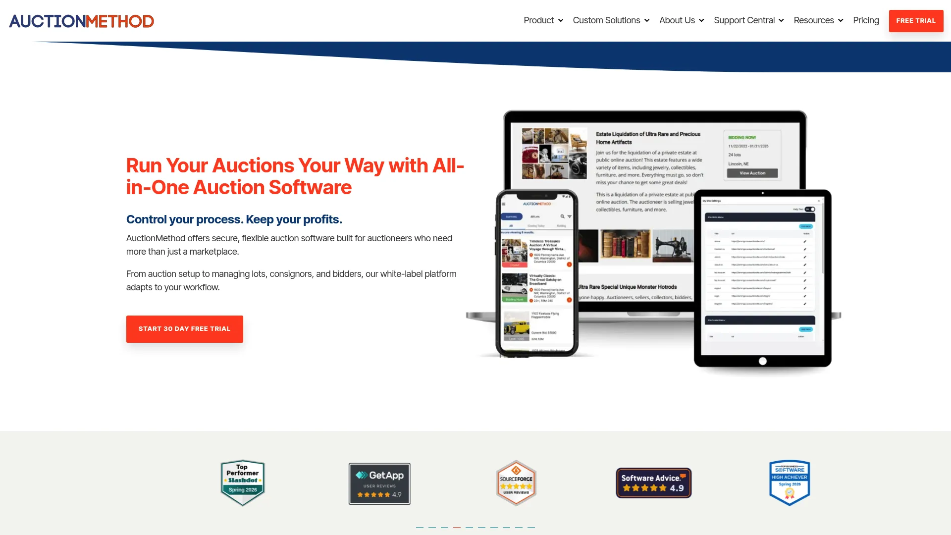 AuctionMethod cloud-based auction software dashboard