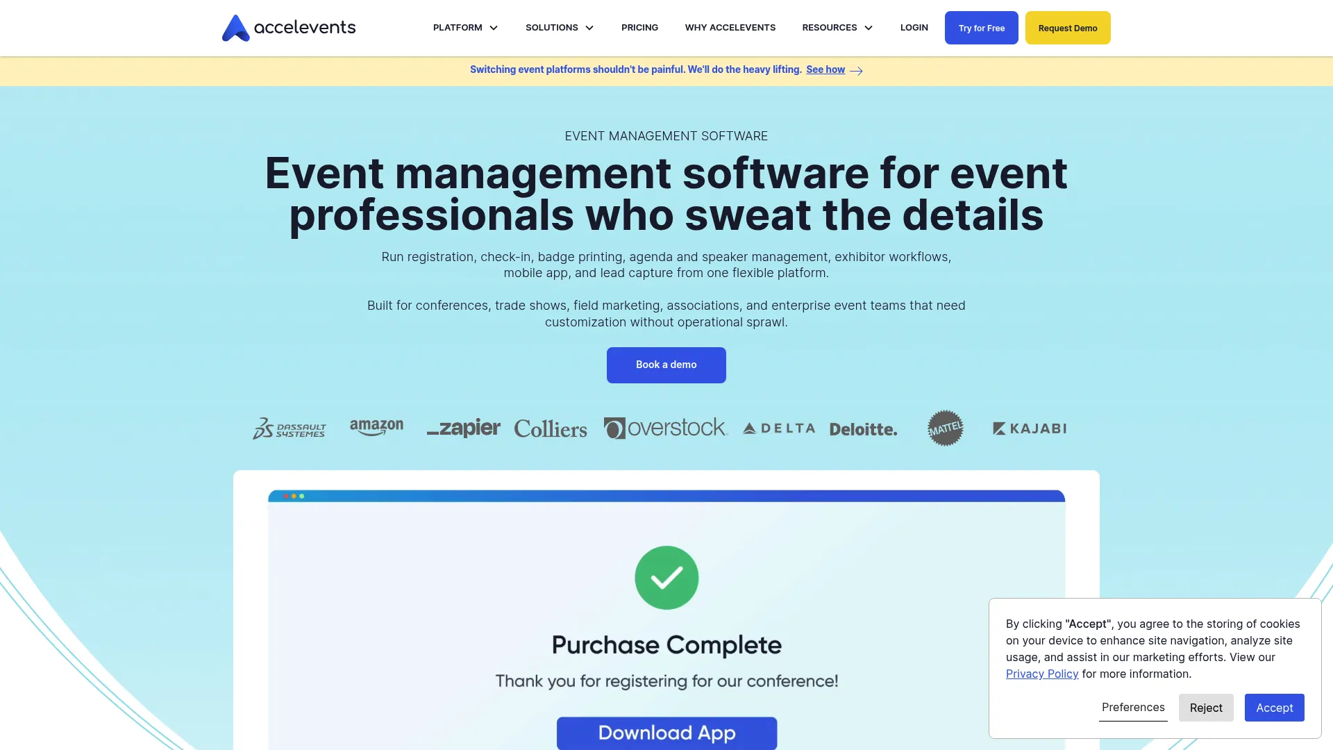 Accelevents event management platform with auction features