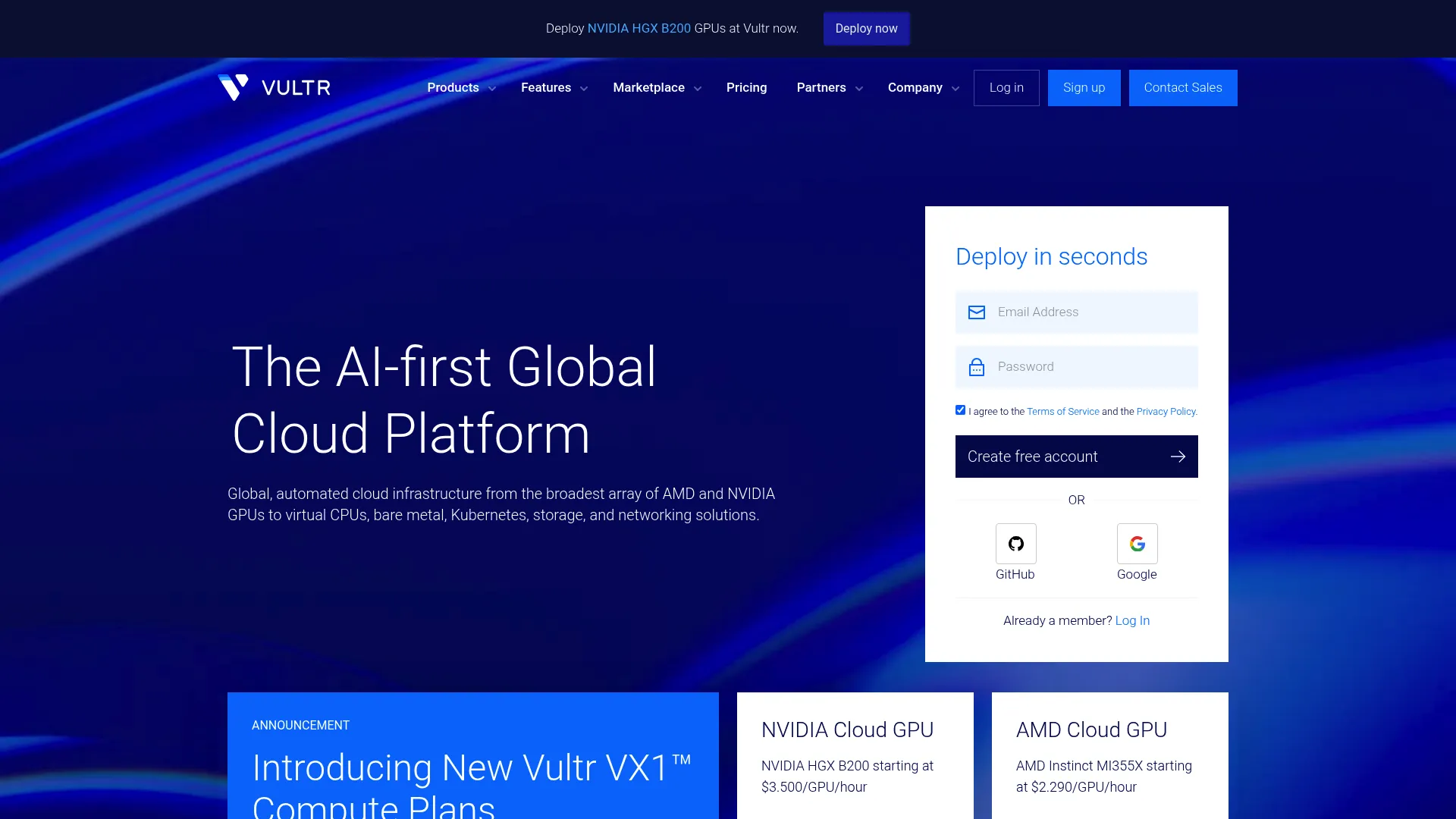 Vultr homepage